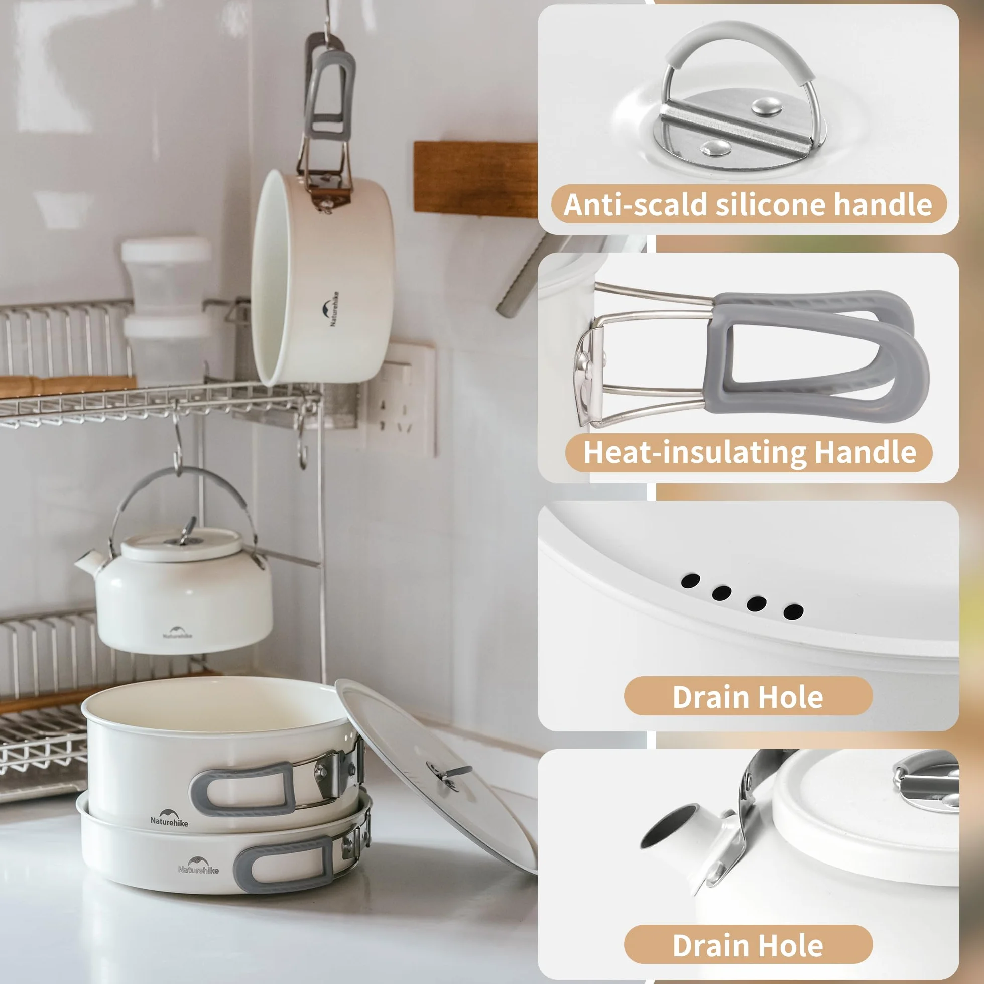 Naturehike zestaw naczyń kempingowych aluminiowych patelnie garnki przenośne