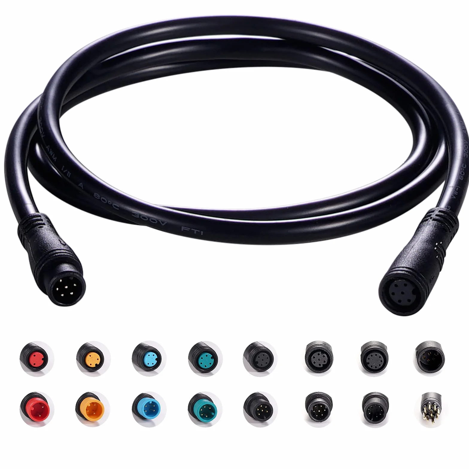 Kabel przedłużający 2-pinowy/3-pinowy/4-pinowy/5-pinowy/6-pinowy/8-pinowy/9-pinowy, wodoszczelny łącznik 80 cm do elektrycznego oświetlenia rowerowego / gazu / hamulca / części roweru