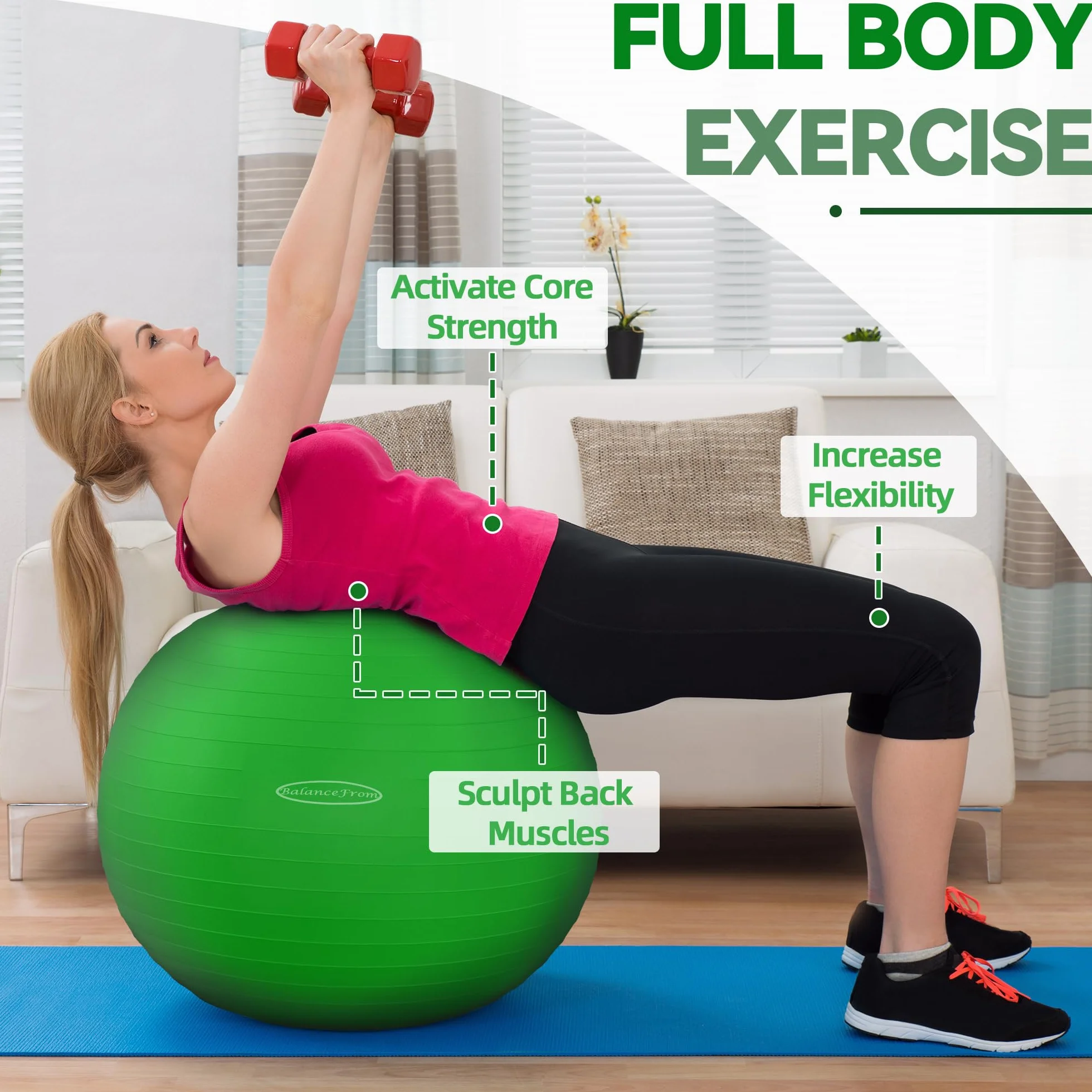 Fitvids Piłka do ćwiczeń, jogi i fitnessu – odporna na pęknięcia i antypoślizgowa, z szybkim pompowaniem, nośność do 907 kg, dostępna w różnych kolorach i rozmiarach