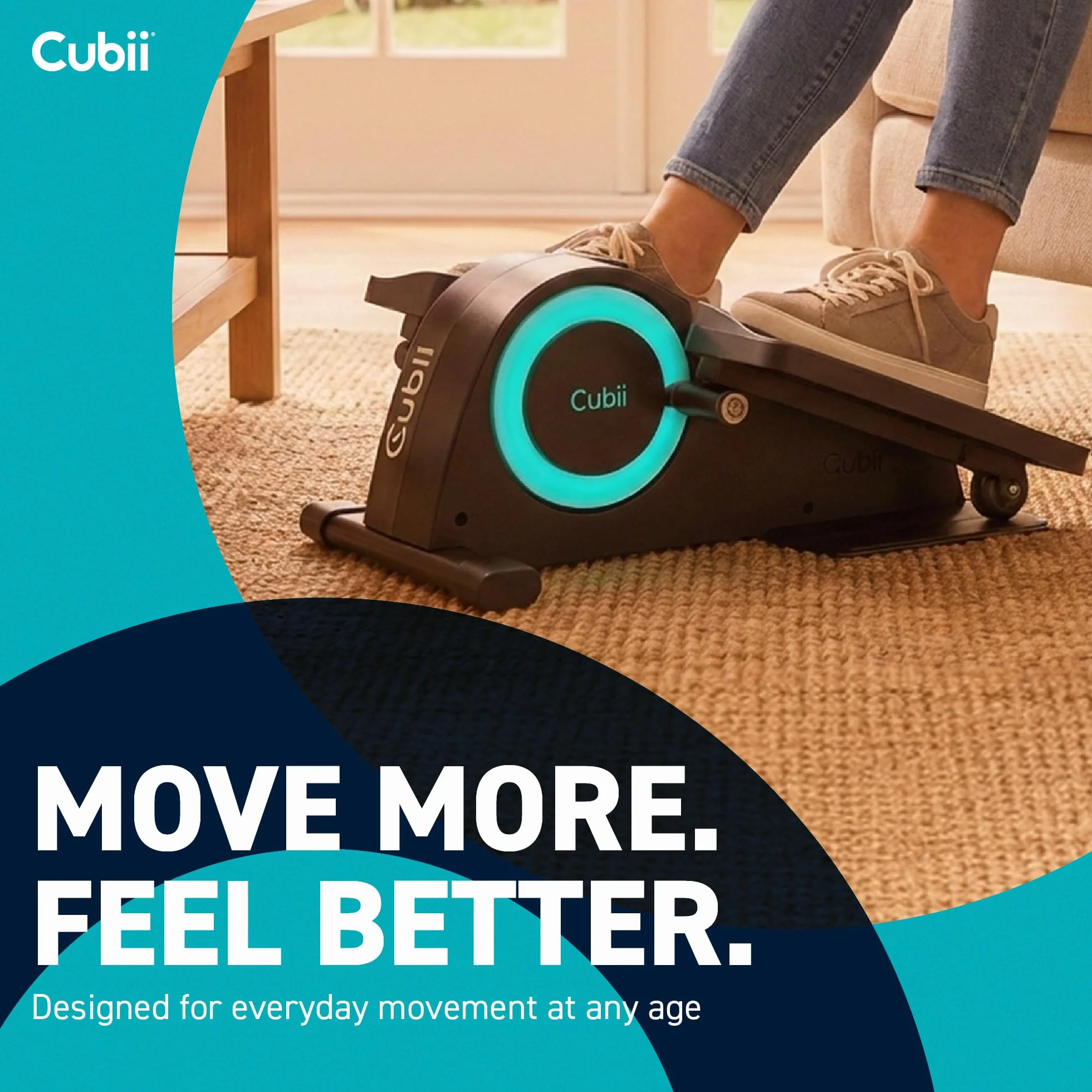 Cubii Junior Under Desk Elliptical Pedal Exerciser with Built In Display, Adjustable Resistance