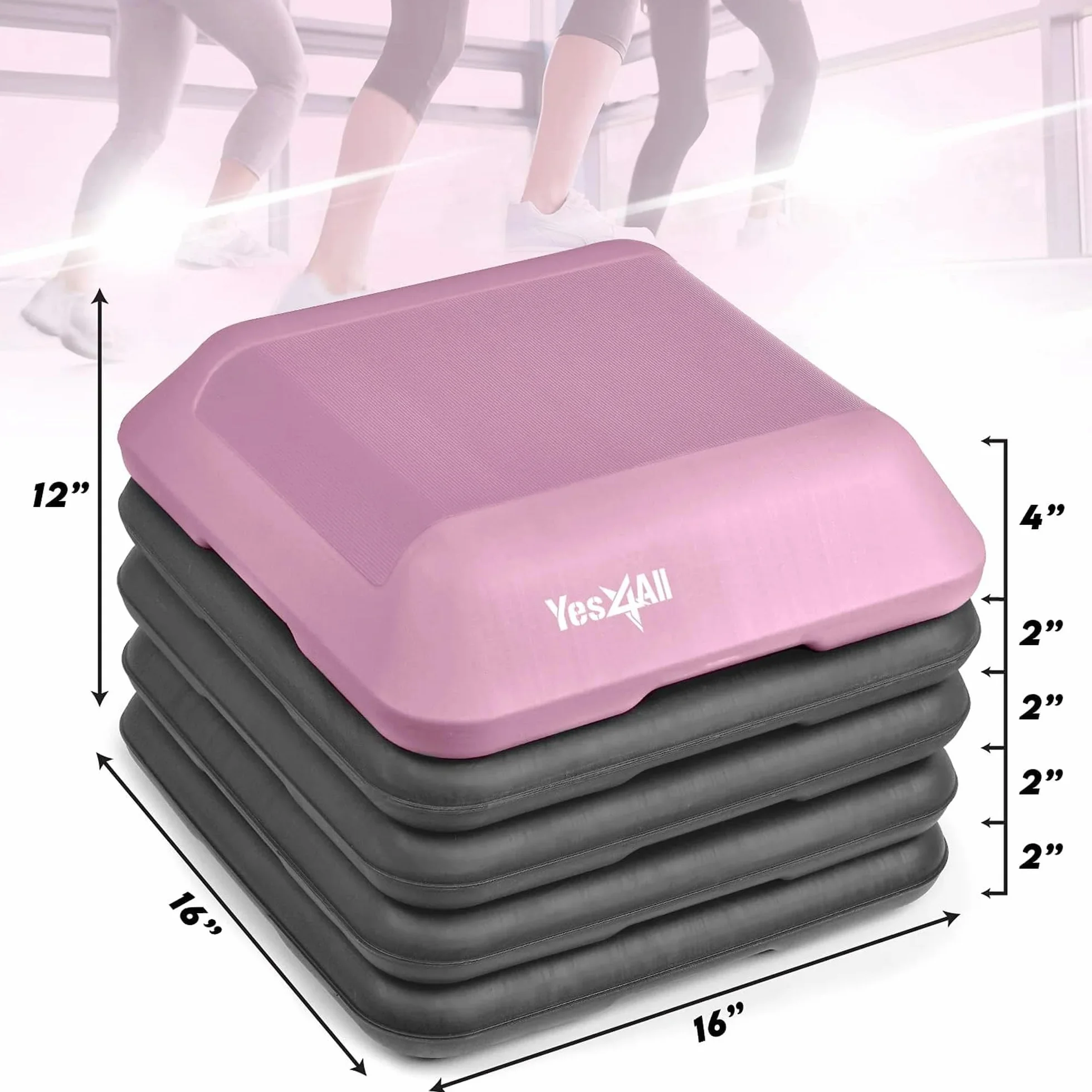 Yes4All CXKW regulowana platforma aerobowa 40,6 x 40,6 cm z 4 pionami różowo-szara