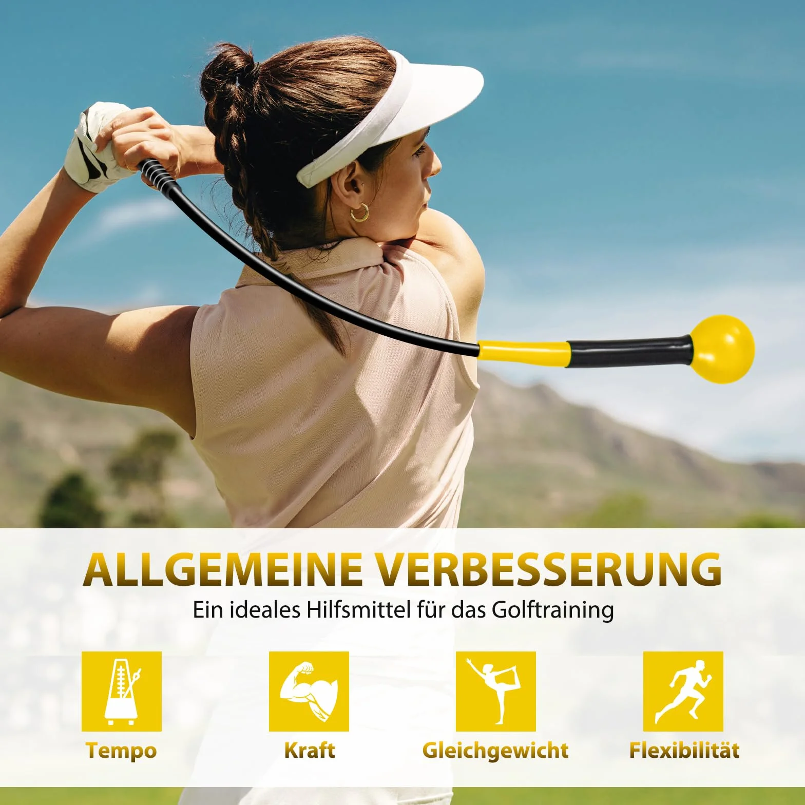 COSTWAY Golf Swing Trainer, 80/100/120 cm, pomoc w treningu golfa z głowicą obciążającą, trener zamachu golfowego do korekcji postawy, do użytku wewnątrz i na zewnątrz, pomoc dla początkujących