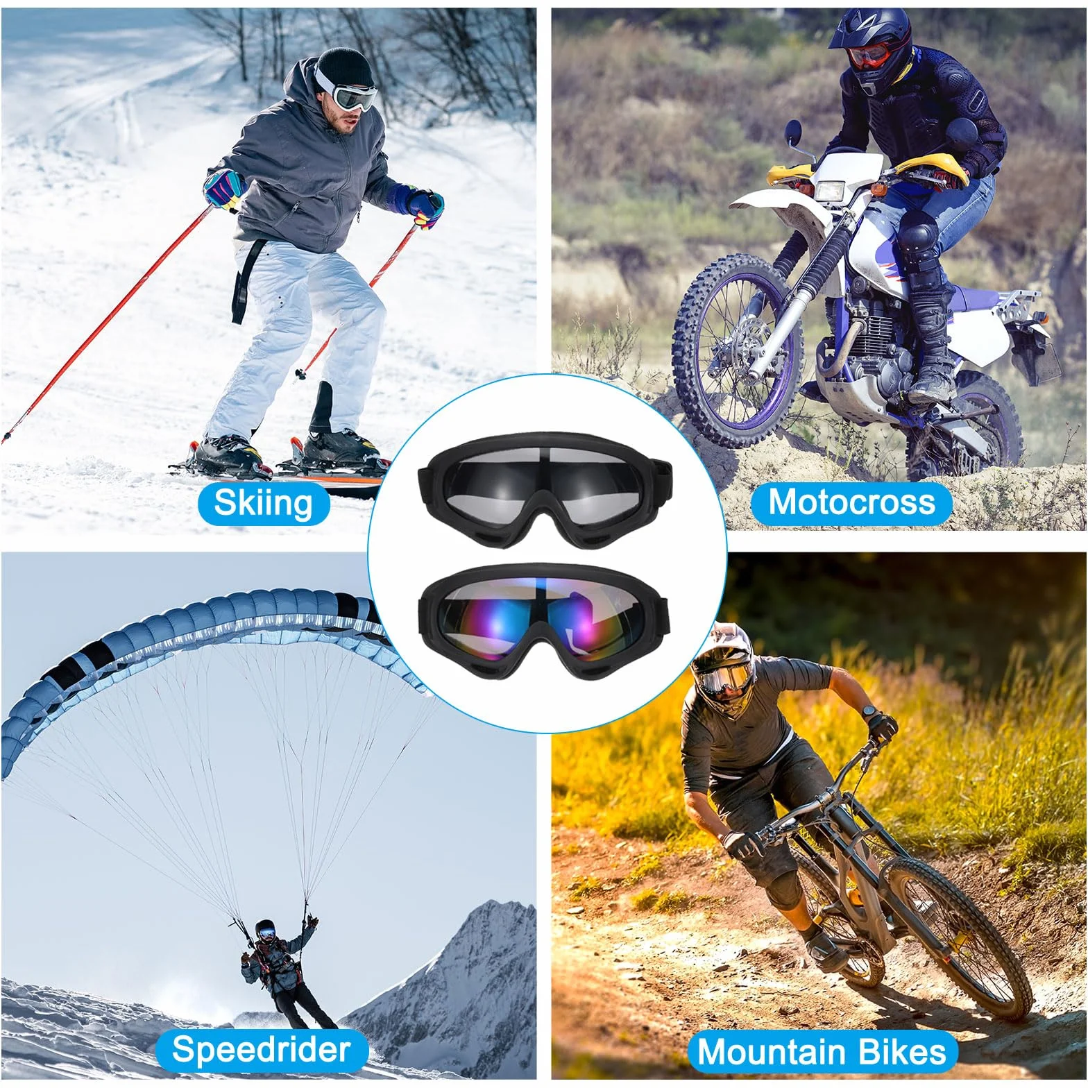 PATIKIL Dirt Bike Gogle, gogle motocyklowe, ATV, gogle narciarskie, kask wyścigowy, wiatroszczelne, do nurkowania, jazdy na nartach