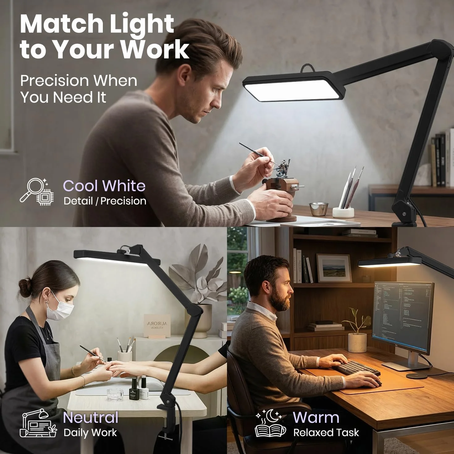Neatfi XL 2500 lumenów lampa stołowa LED 30W 5 tryby oświetlenia 324 SMD-LED szerokość 56 cm Czarny