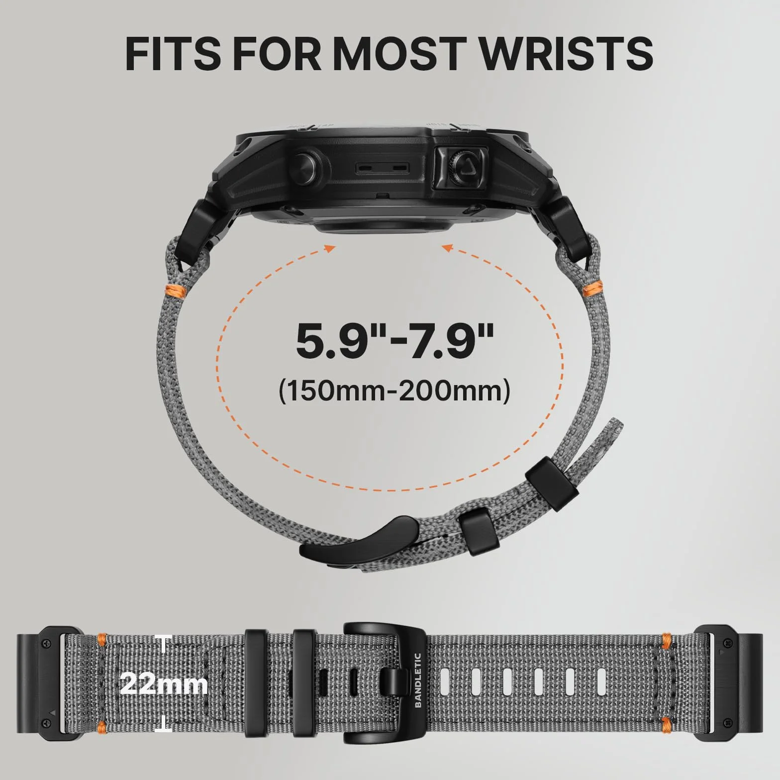 Bandletic 22mm 26mm QuickFit Pasek kompatybilny z Garmin Fenix 8 47mm/51mm, do Fenix 7/6/5/3, nylonowy pasek do Epix/Forerunner/Instinct/Enduro/Tactix/Descent/Quatix/Tactical/Tide/Solar