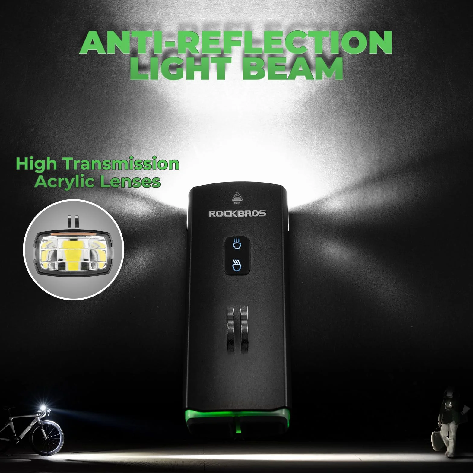 ROCKBROS Lampka Rowerowa 3000 Lumenów LED Ładowana przez USB, Wodoodporność IPX6