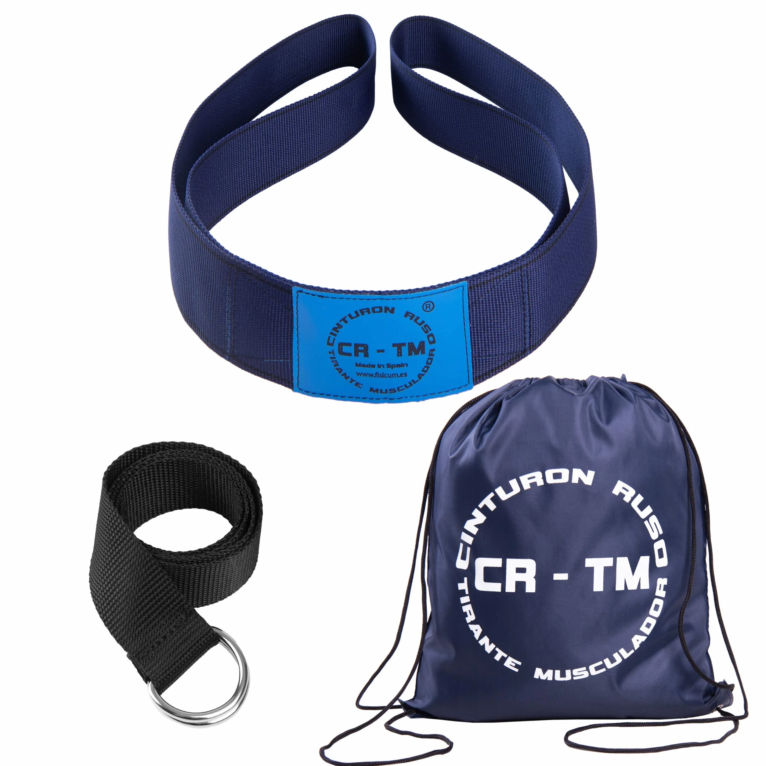 Cinturon Ruso CR-TM Tirante Musculador Niebieski pas do treningu ciężarów 8 cm x 120 cm poliester
