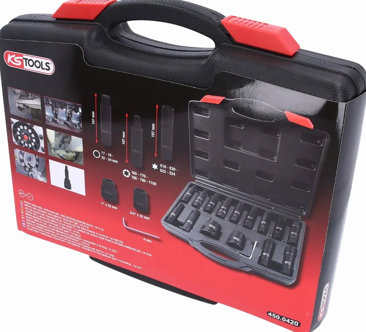 KS Tools 450.0420 3/4"+1" Zestaw udarowych wymiennych nasadek i nasadek z bitem, 16-szt