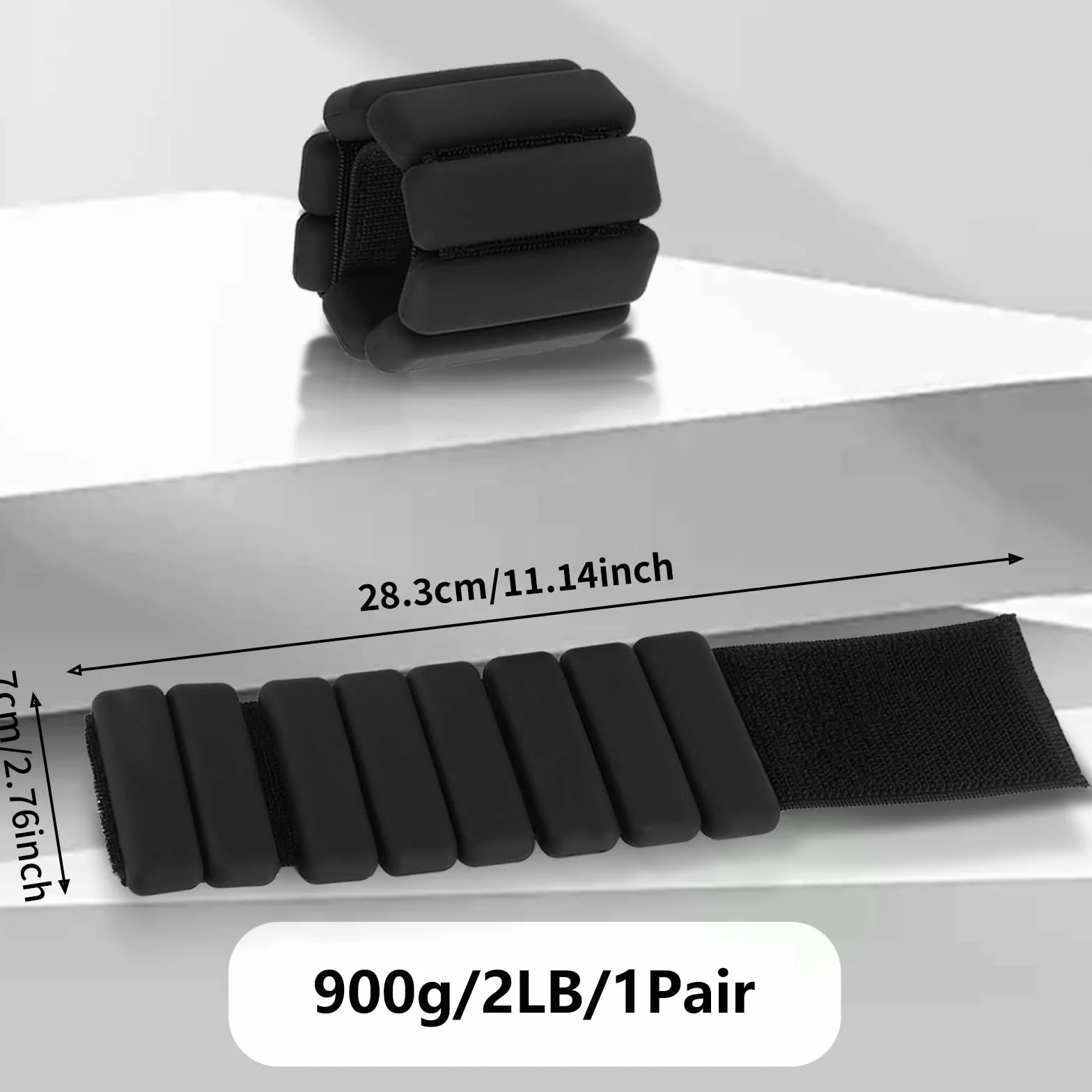 Zestaw 2 silikonowych obciążników 0,45 kg regulowane na nadgarstki i kostki dla kobiet i mężczyzn do jogi, biegania, pilatesu, aerobiku przenośne akcesoria fitness (czarny)