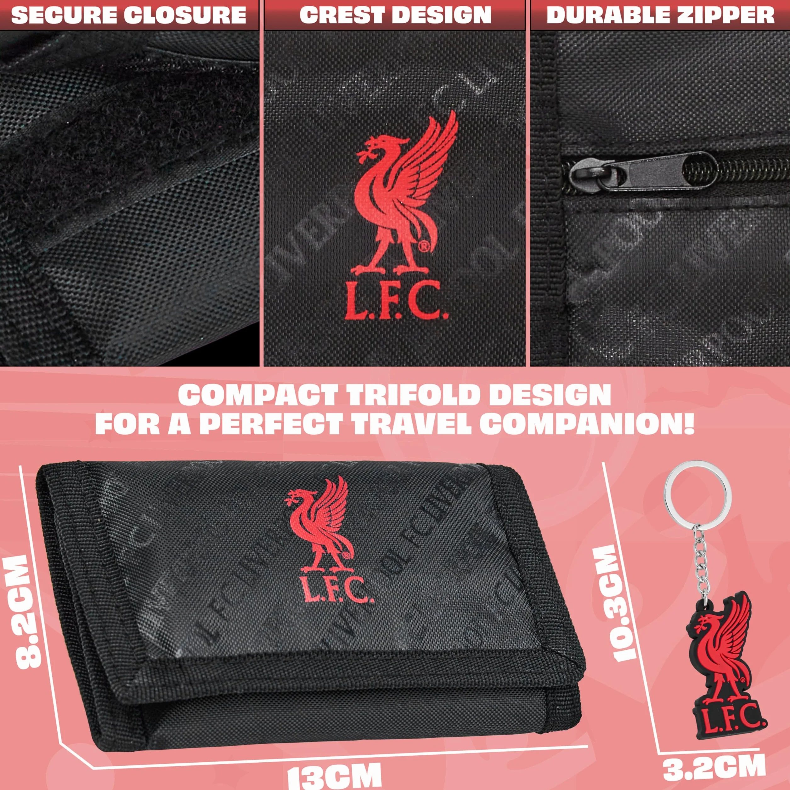 Liverpool F.C. Zestaw akcesoriów do portfela dla fanów sportu z przegródkami na karty i kieszenią na monety, sprzęt kibica, prezenty piłkarskie dla chłopców, Czarny, Jeden rozmiar, Nowoczesny