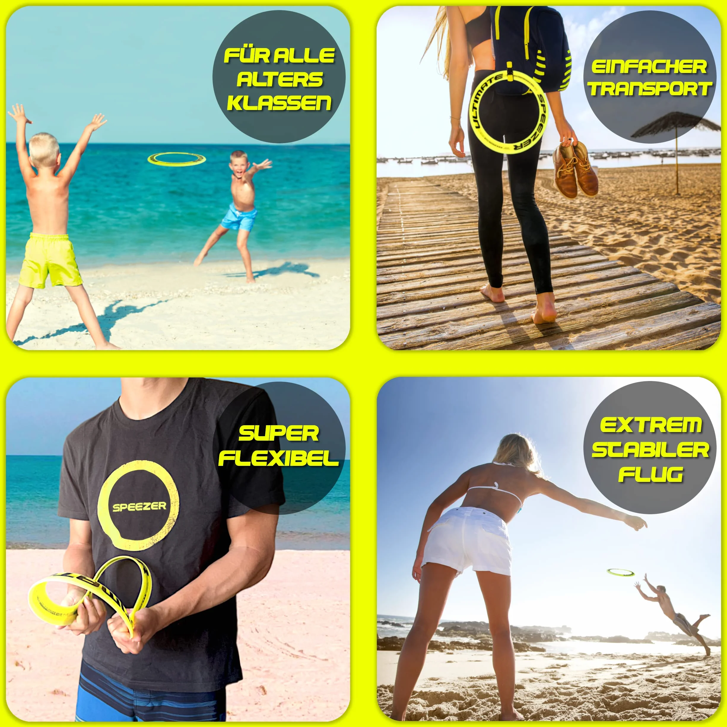 SPEEZER® Ultimate Frisbee Ring 33 cm neonowo-żółty krążek do rzucania 400 m