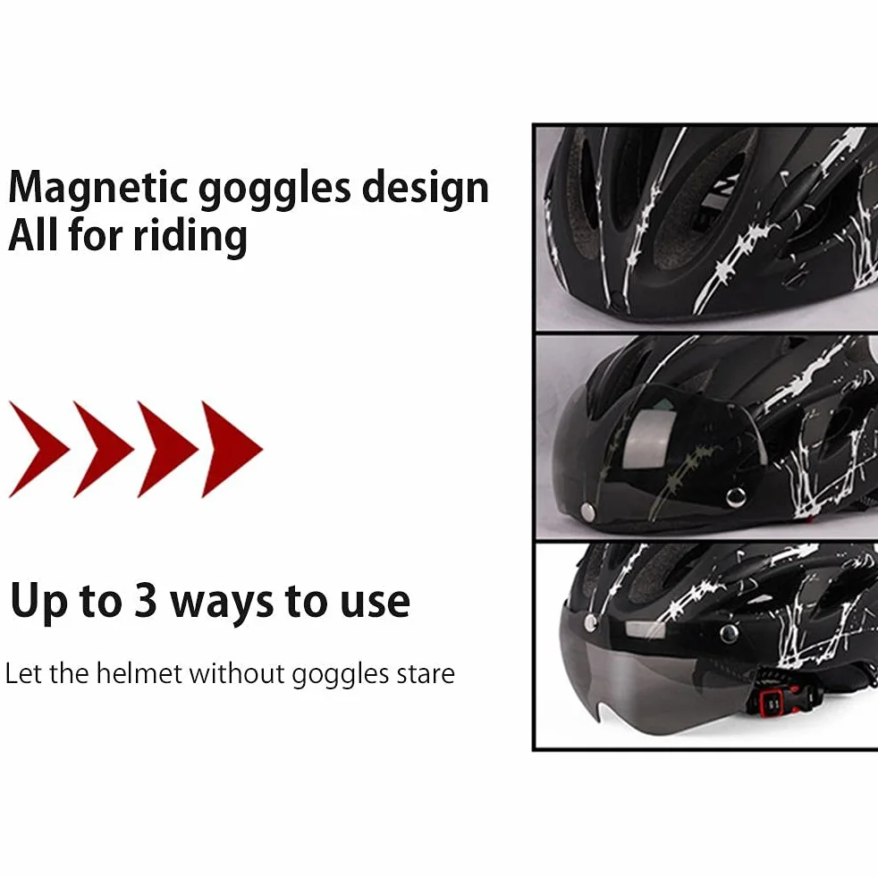 Kask rowerowy z magnetyczną wizjerem biało-czarny dla dorosłych mężczyzn kobiet