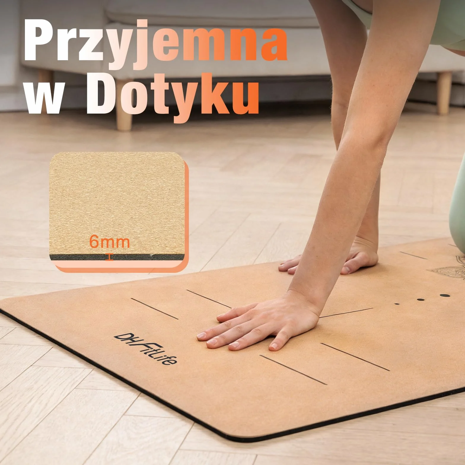 DH FitLife Mata Korkowa Antypoślizgowa z Naturalnego Kauczuku, 6mm | Gotowa do Użycia, Łatwa do Czyszczenia, Wysokiej Jakości Mata do Jogi, Pilatesu i Fitnessu