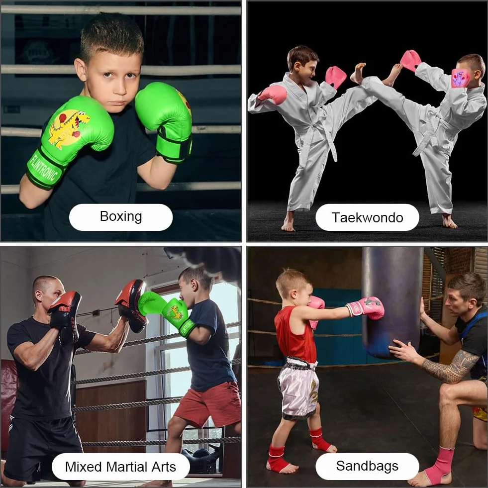 Flintronic Rękawice bokserskie dla dzieci, rękawice bokserskie 4oz 6oz Junior Boxing Gloves, rękawice kickboxingowe dla Muay Thai, MMA, sportów walki, kickboxingu, sparingów (3-10 lat)
