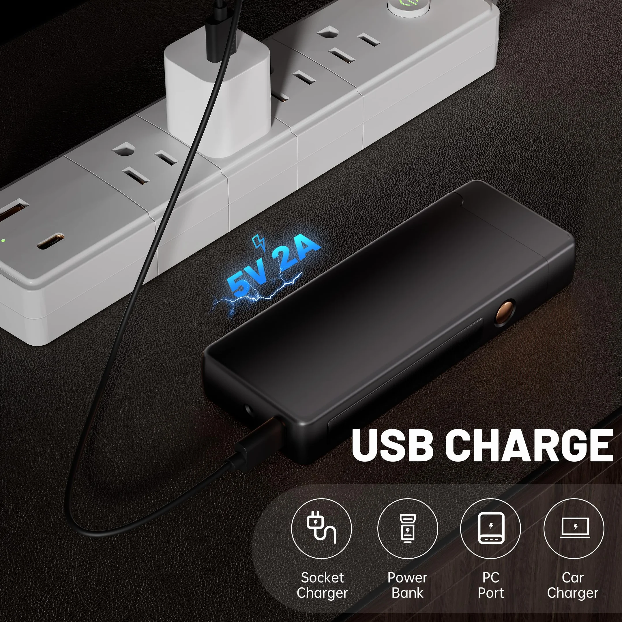 Spersonalizowana fajna zapalniczka elektryczna prezent wiatroszczelny USB akumulator podwójny łuk na kemping prezent walentynkowy (czarny)