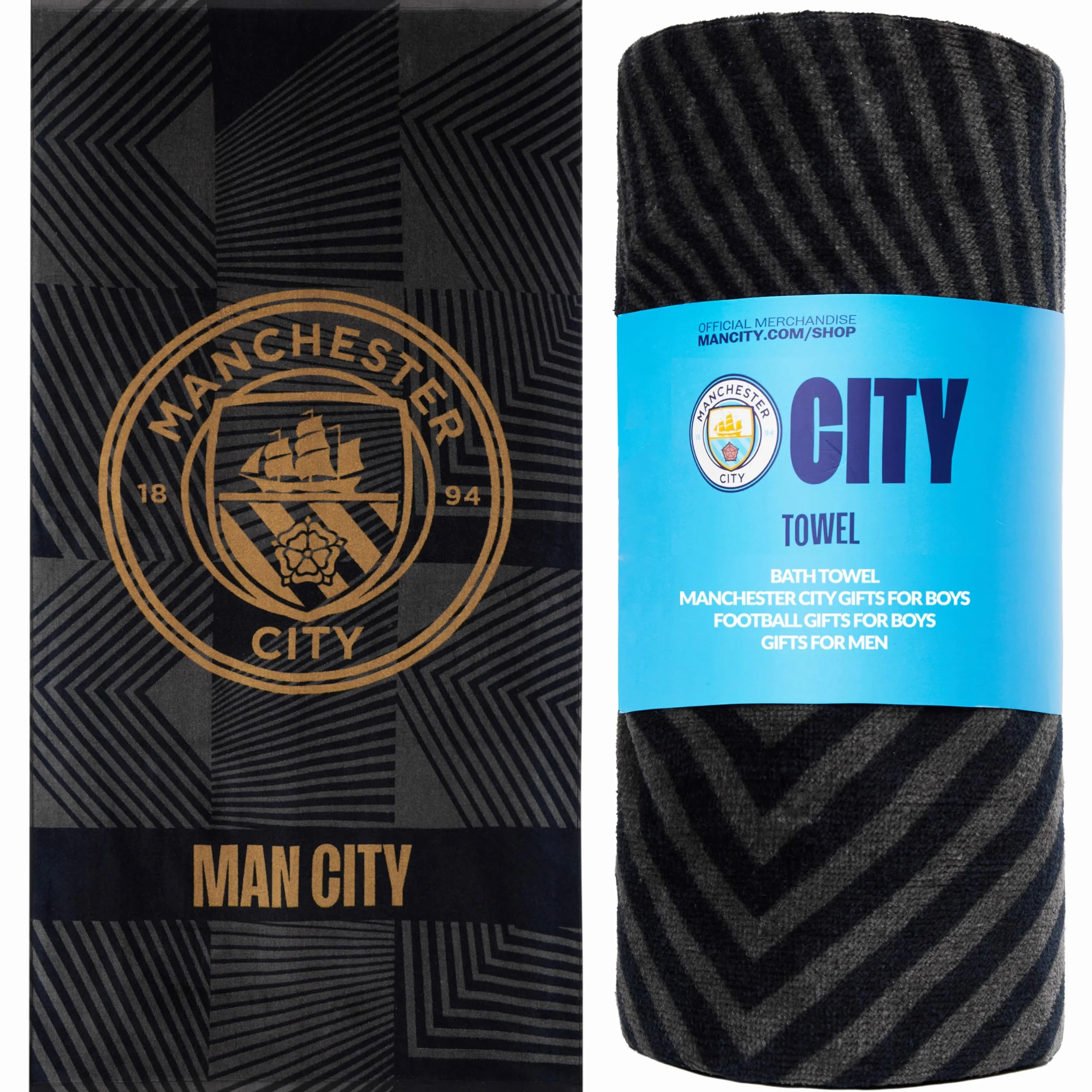 Manchester City FC Ręcznik Łazienkowy Welurowy 140x70 cm 100% Bawełna Czarny