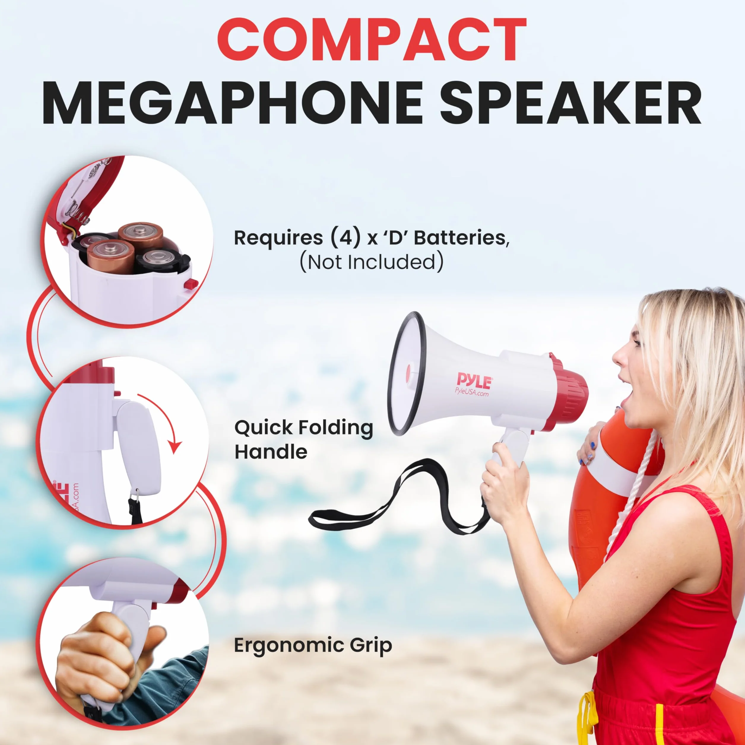Pyle Megaphone Speaker PA Bullhorn 30 Watt with Built-in Siren 800 Yard Range PMP35R