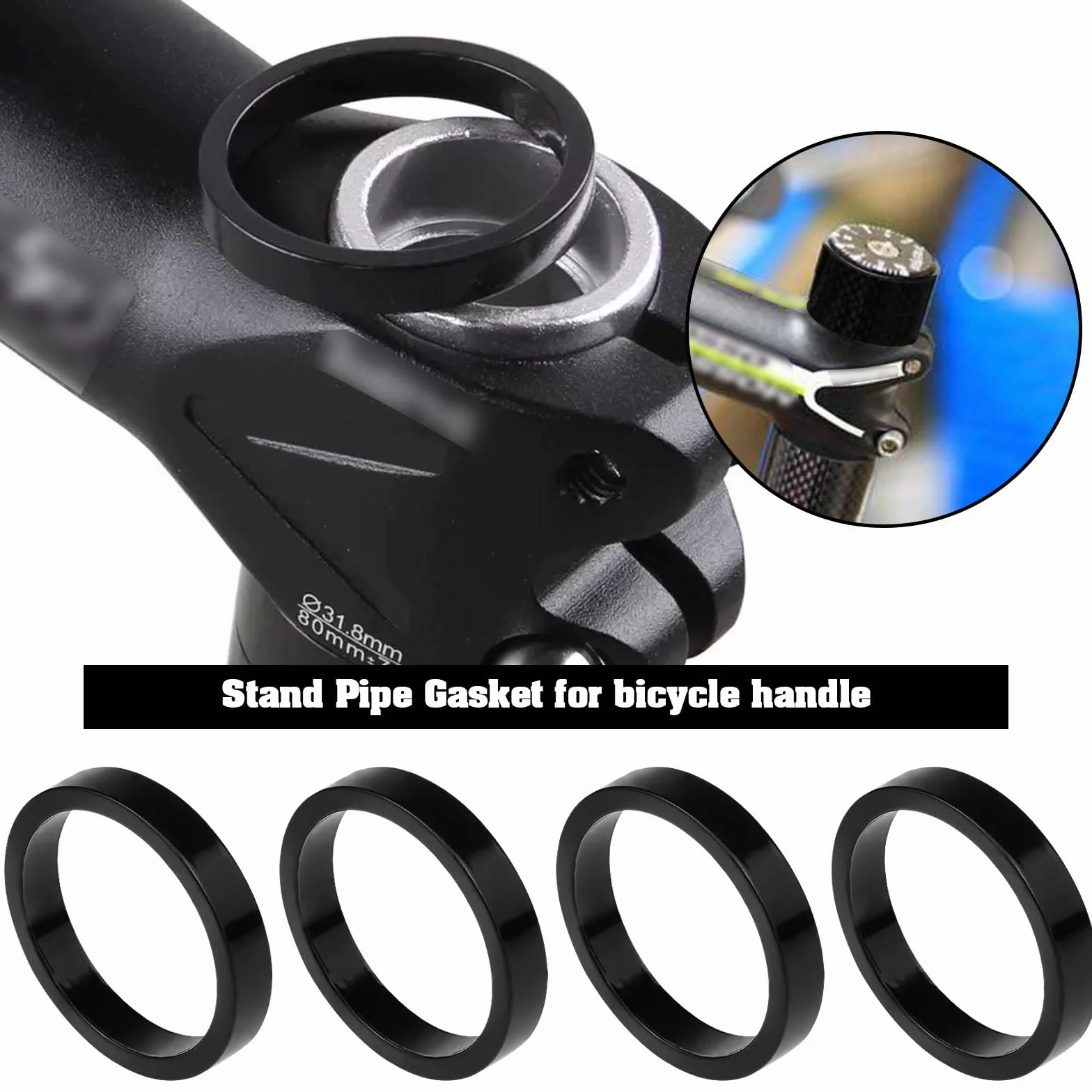 Podkładka dystansowa mostka głowicy Wymienna tuleja główki ramy Podkładka sterów ze stopu aluminium Akcesoria rowerowe 25,4 mm MTB Czarny 8 szt.