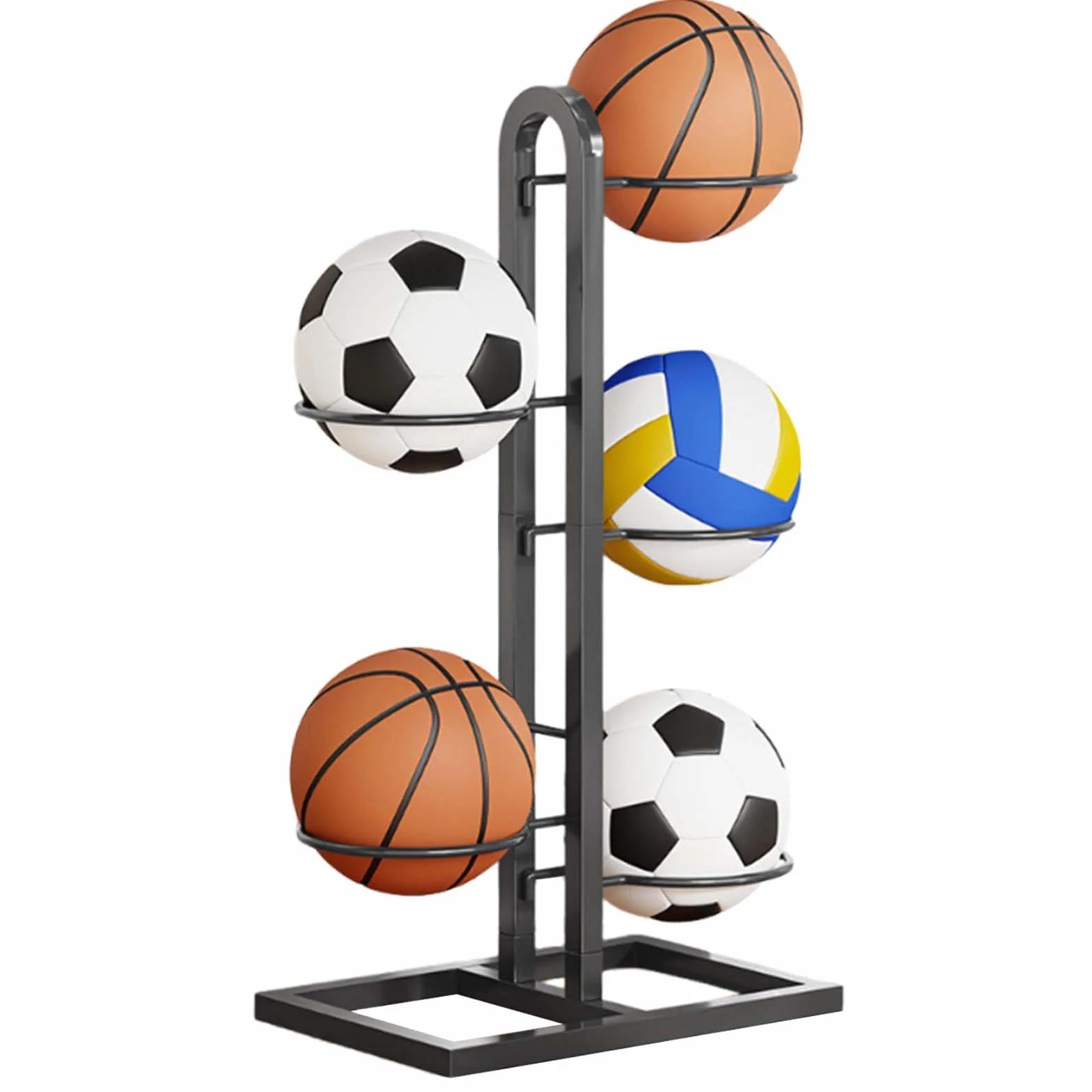 Stojak na piłki – Organizer do piłek nożnych, koszykowych i siatkówek | Trwały regał pionowy do przechowywania | Wersja indoor/outdoor | Modułowy, demontowalny(5-Poziomowy)