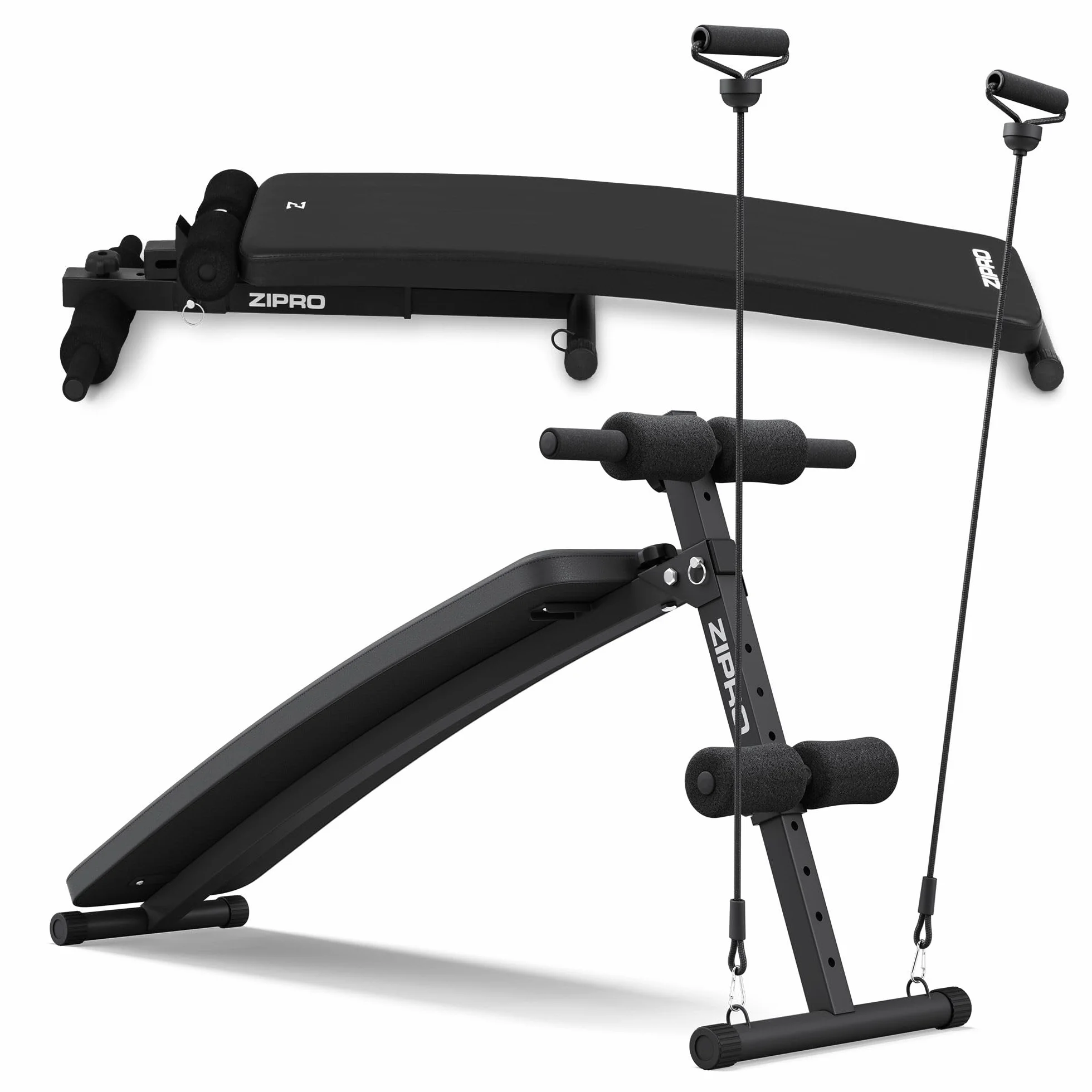 Zipro Sit Up Slant, ławka do fitnessu z 5-stopniową regulacją oparcia, ławka treningowa z 2 linami, obciążenie 200 kg, regulacja kąta 20-30 stopni