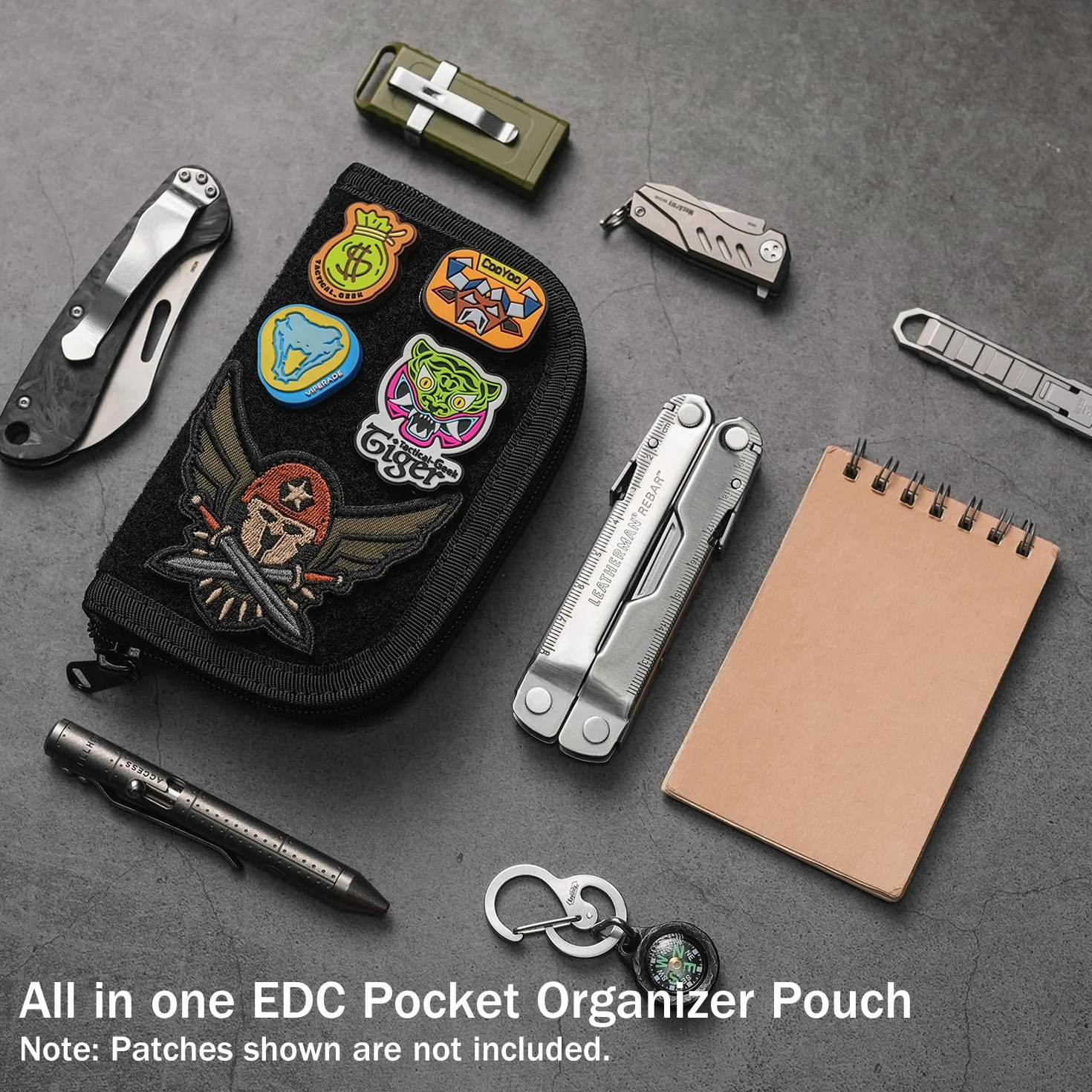 VIPERADE VE20 EDC mały organizer kieszonkowy z 8 przegródkami, torba na narzędzia z naszywkami, panel wystawowy