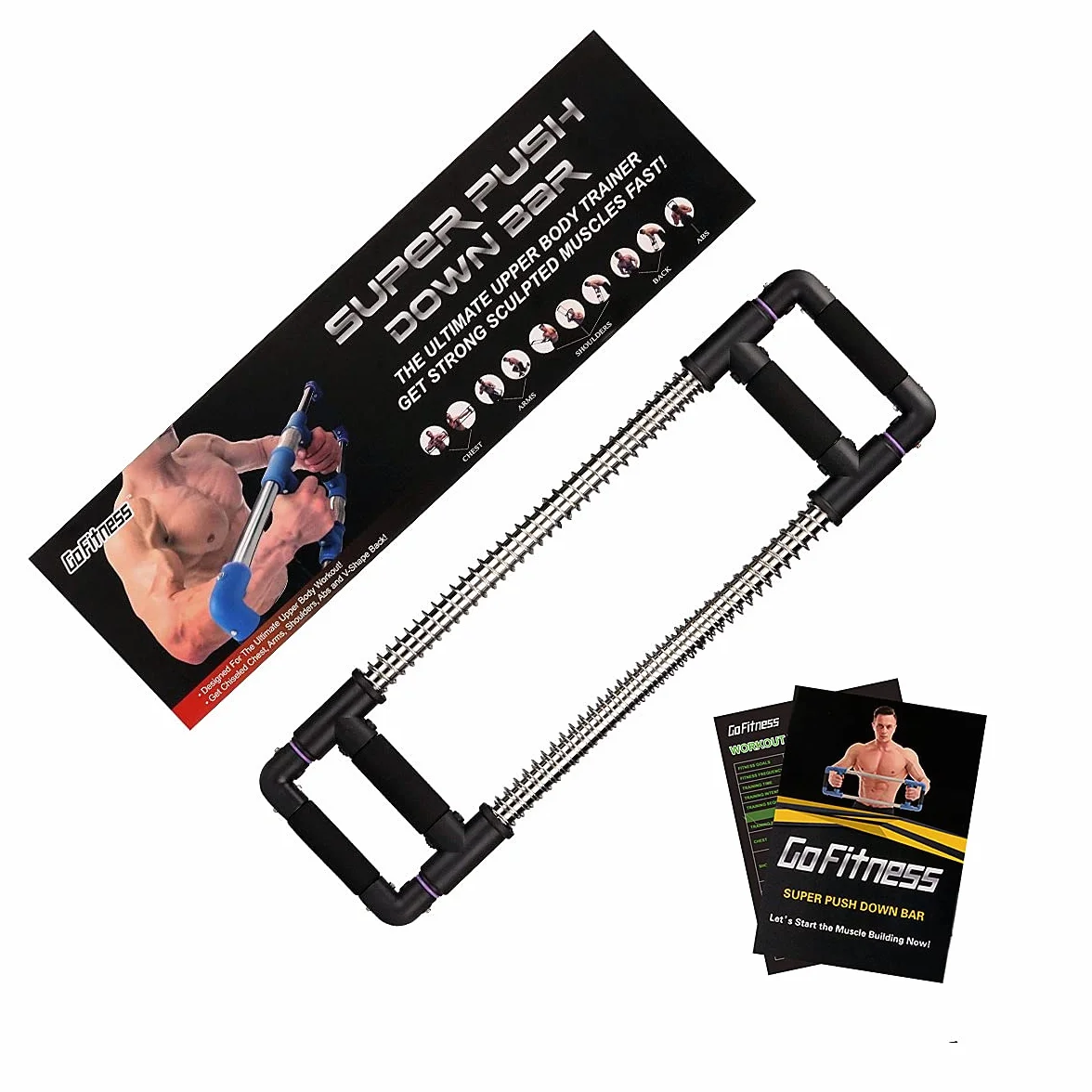 GoFitness Push Down Bar Machine - Ekspander klatki piersiowej, przenośny zestaw do ćwiczeń oporowych