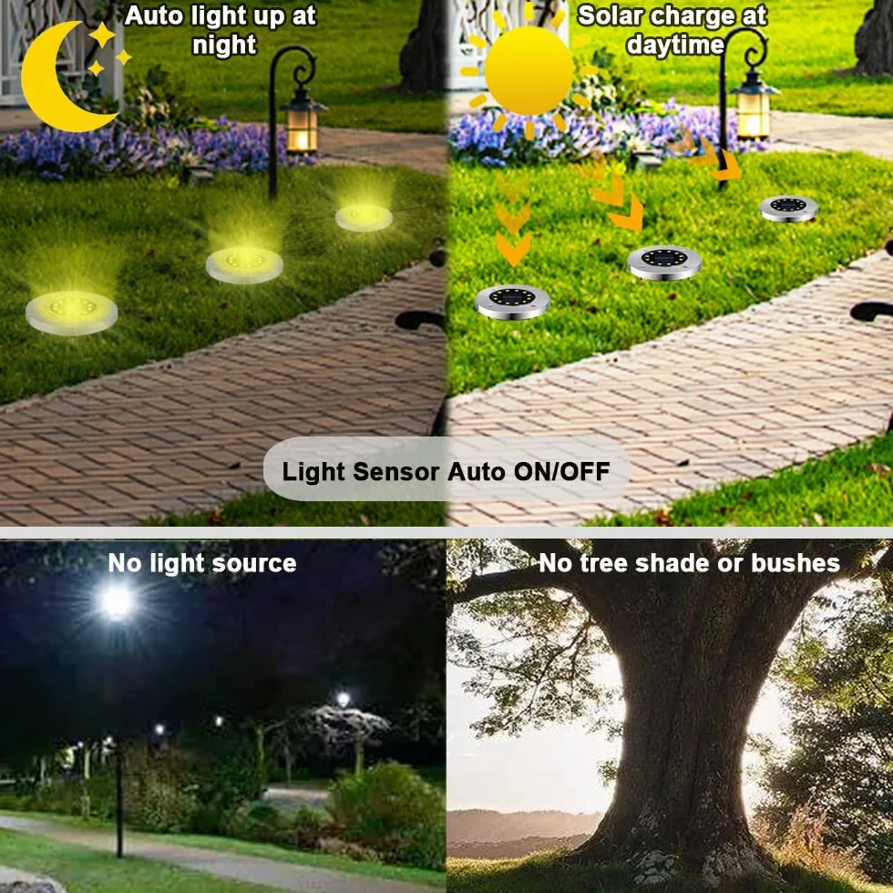 Bowfar Zewnętrzne światło słoneczne 8 sztuk 12 diod LED 800 mAh wodoodporna lampa solarna IP65 dekoracyjna lampa punktowa ciepła biel