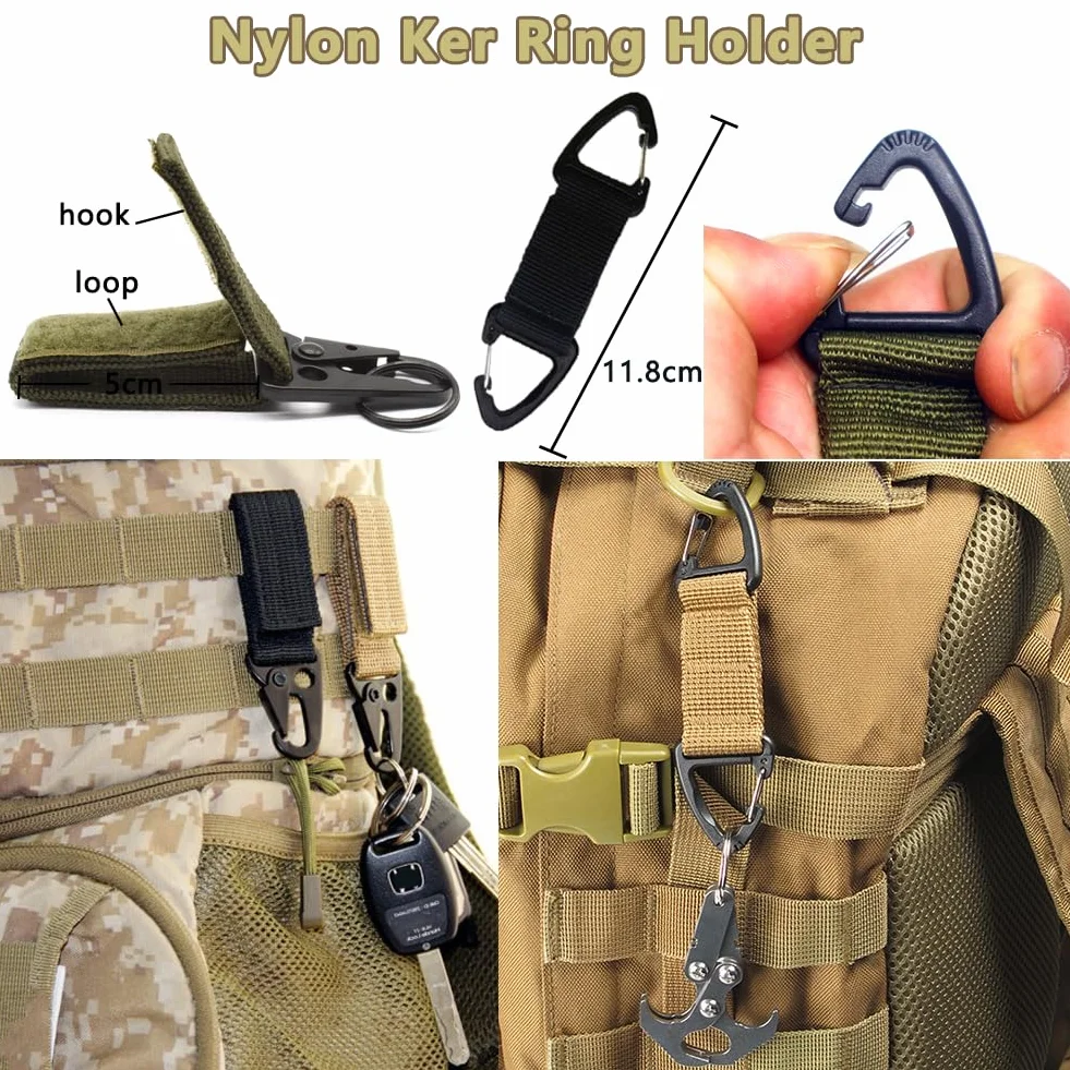Zestaw taktycznych klipsów Molle do taktycznego plecaka, torby, pasa kamizelkowego, nylonowy uchwyt na brelok, hak blokujący D-ring, wiszący haczyk na butelkę wody, klips do rurki, dominator, 48 szt.,