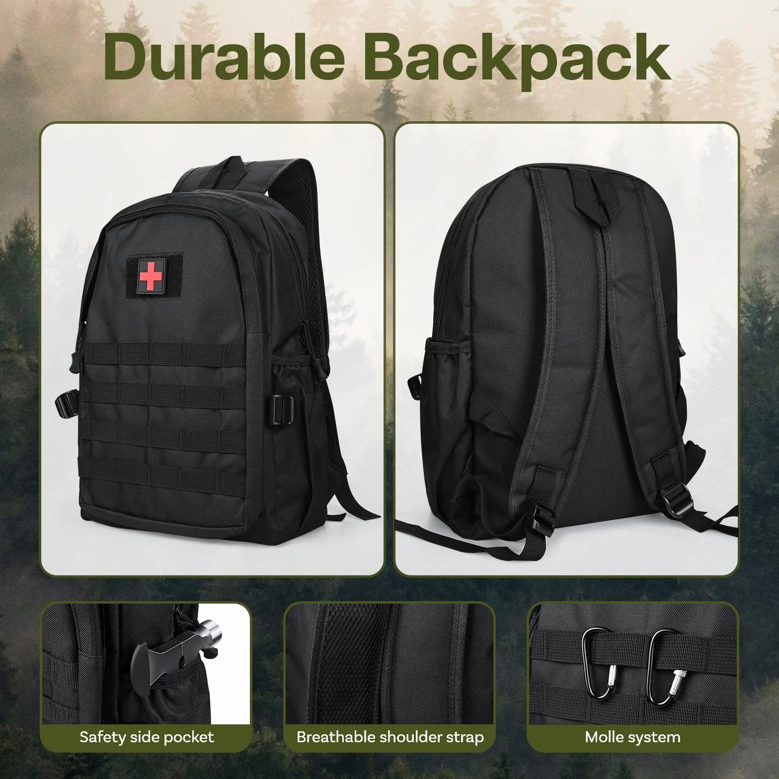 Zestaw Survivalowy Torba Pielęgnacji Awaryjnej z Zestawem Pierwszej Pomocy Sprzęt Przetrwania z Filtrem Wody Siekiera dla Kempingu Wędrówki