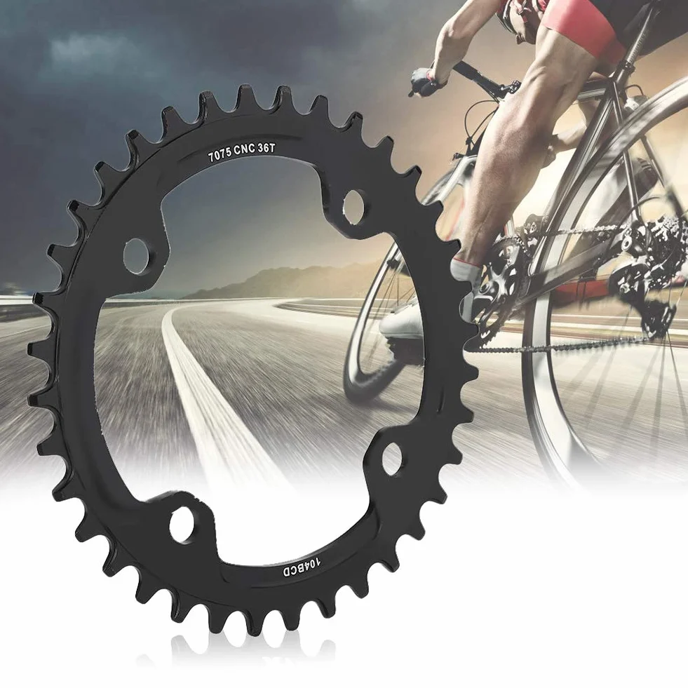 Alomejor Pojedynczy łańcuch rowerowy Pierścień 32T 34T 36T 38T 104 mm BCD pojedynczy pierścień łańcuchowy do większości rowerów szosowych BMX