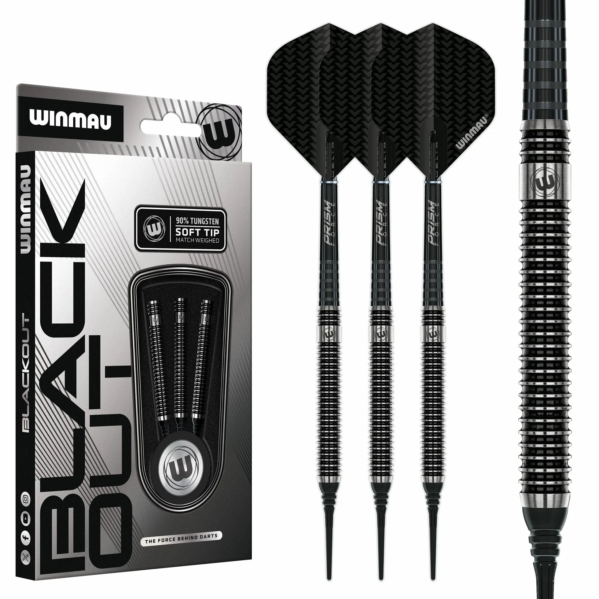 Winmau Blackout rzutki 90% wolframu, miękka końcówka – prosta rowkowana lufka
