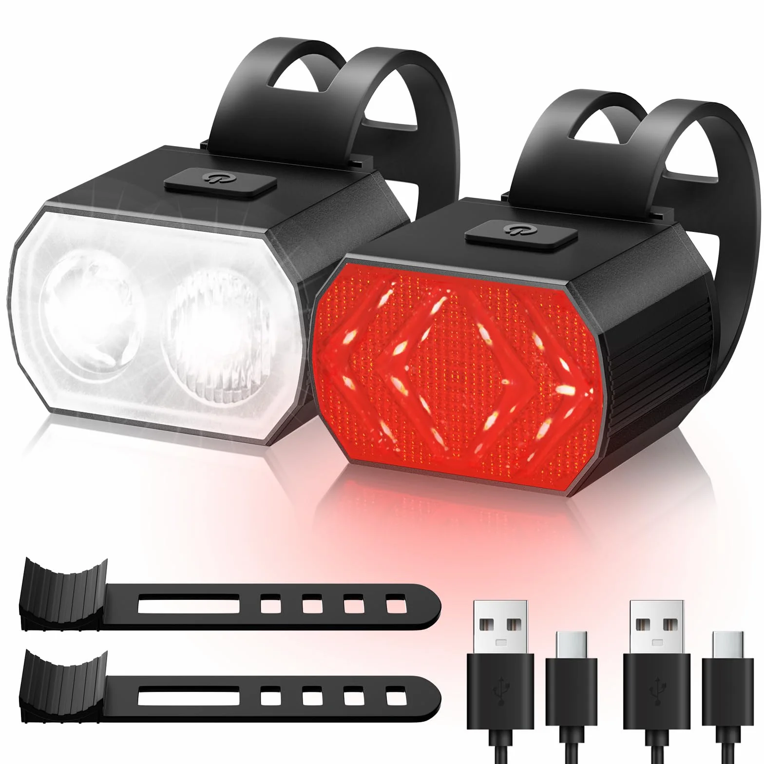 Blendura Lampa rowerowa, 6+6 trybów światła rowerowego z przodu i z tyłu LED, ładowana przez USB, IPX6, lampa rowerowa, do rowerów górskich i rowerów