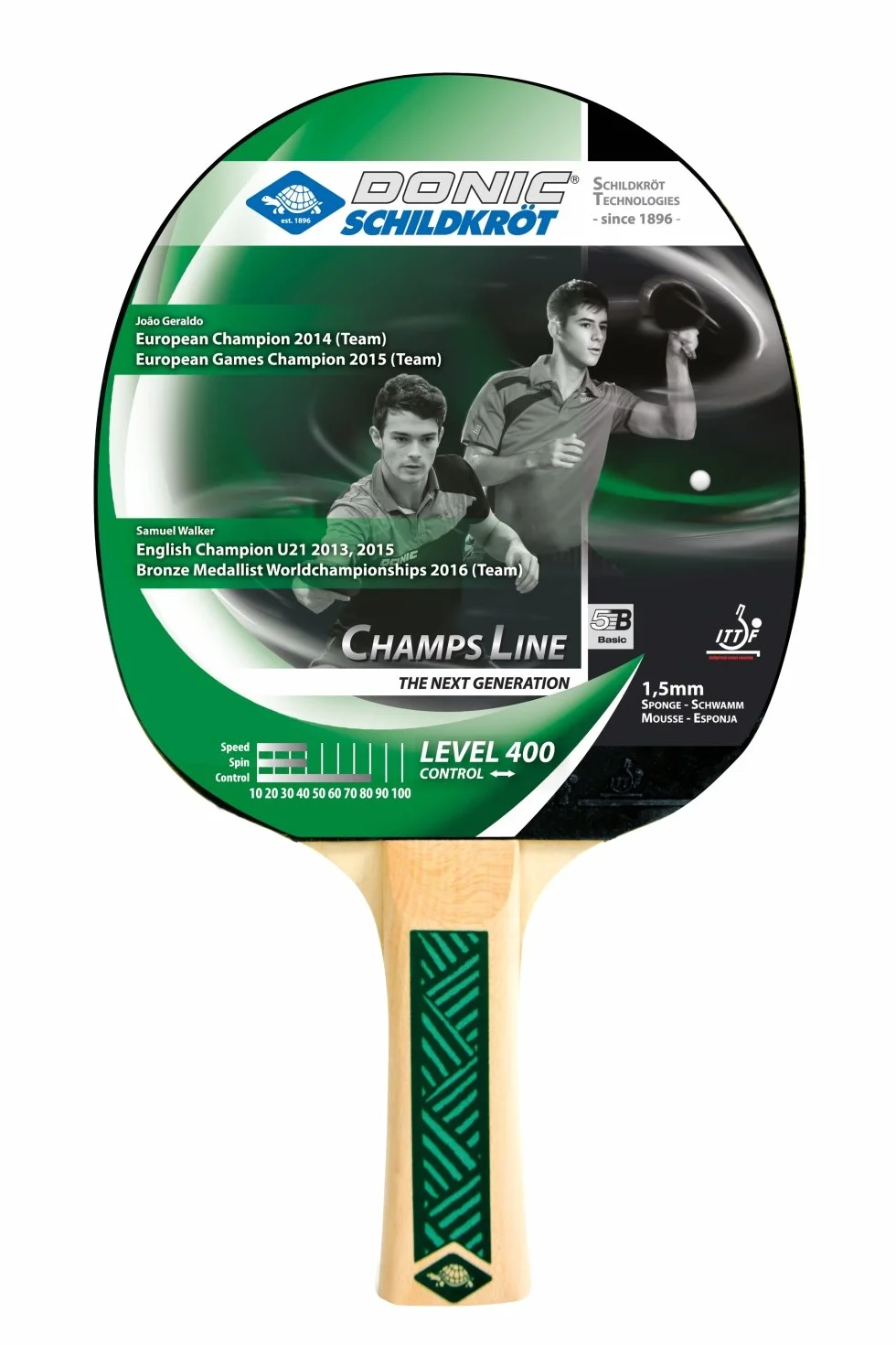 Donic-Schildkröt rakieta do tenisa stołowego Champs Line 400, 1,5 mm gąbka, Jade - ITTF okładzina, 705142