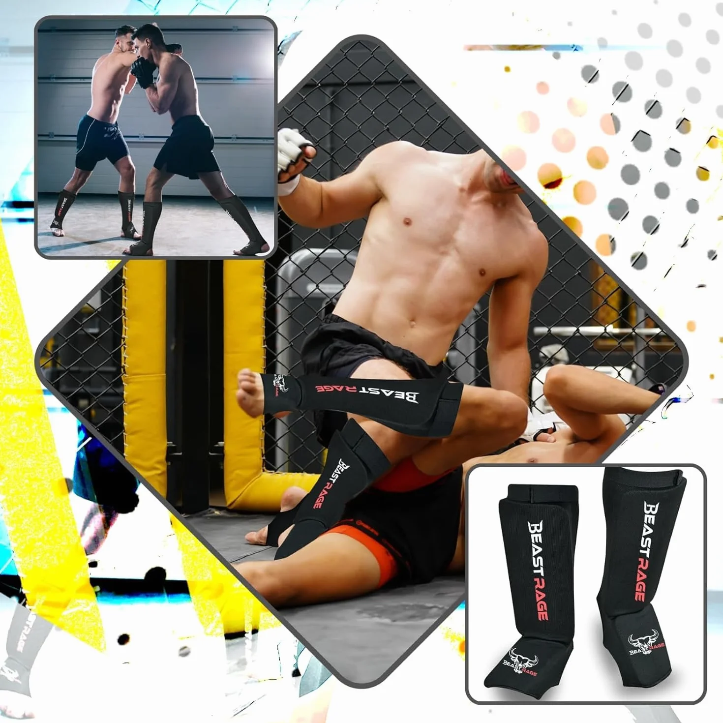 BEAST RAGE Ochraniacze goleni do Muay Thai, Kickboxingu, MMA, Taekwondo, Boksu, Elastyczne skarpety na nogi
