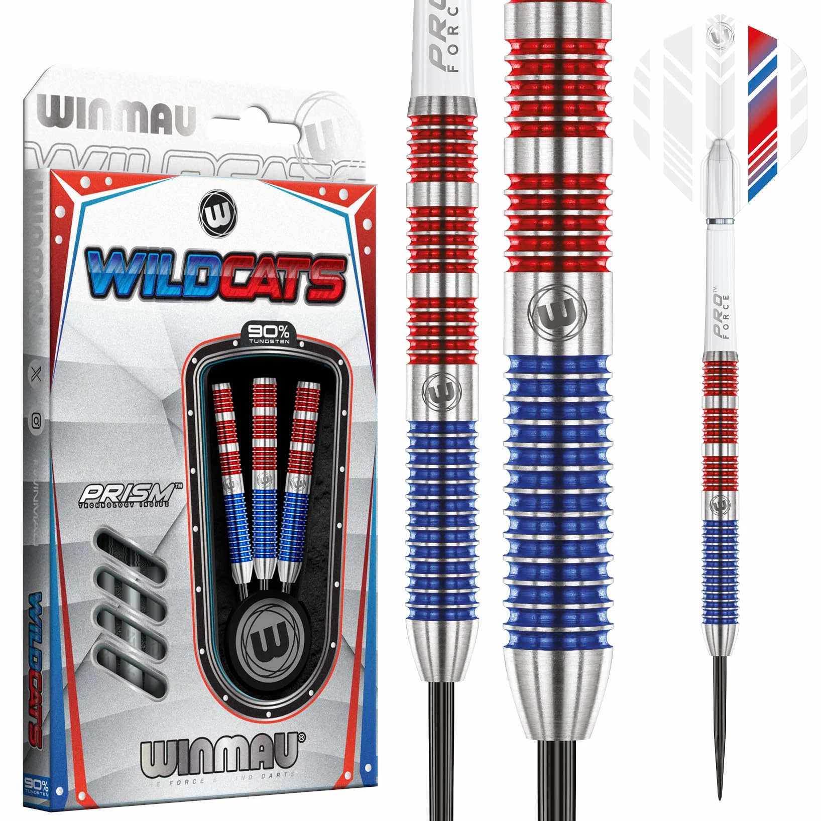 WINMAU Wildcats zestaw rzutek 90% wolframu z lotkami i łodygami – technologia pryzmatyczna