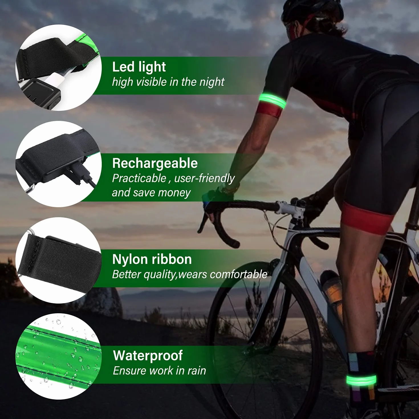 Bransoletka LED USB odblaskowa 4 sztuki do biegania dla dzieci sport
