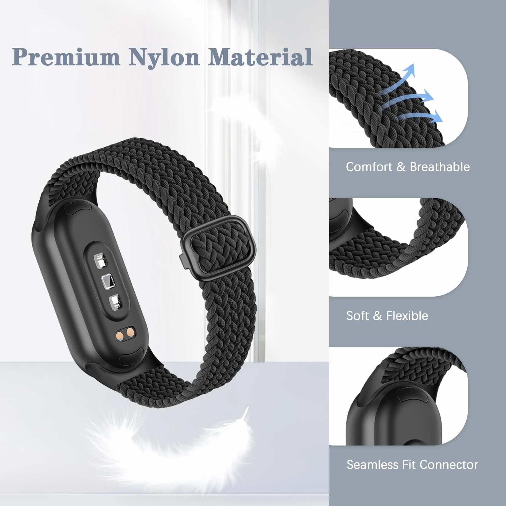 Pleciona bransoletka Mi Band 9 / Mi Band 8 dla mężczyzn i kobiet, elastyczny, miękki nylon, pasek do zegarka, zapasowy pasek do Xiaomi Smart Band 9 / Xiaomi Smart Band 8, 2 sztuki