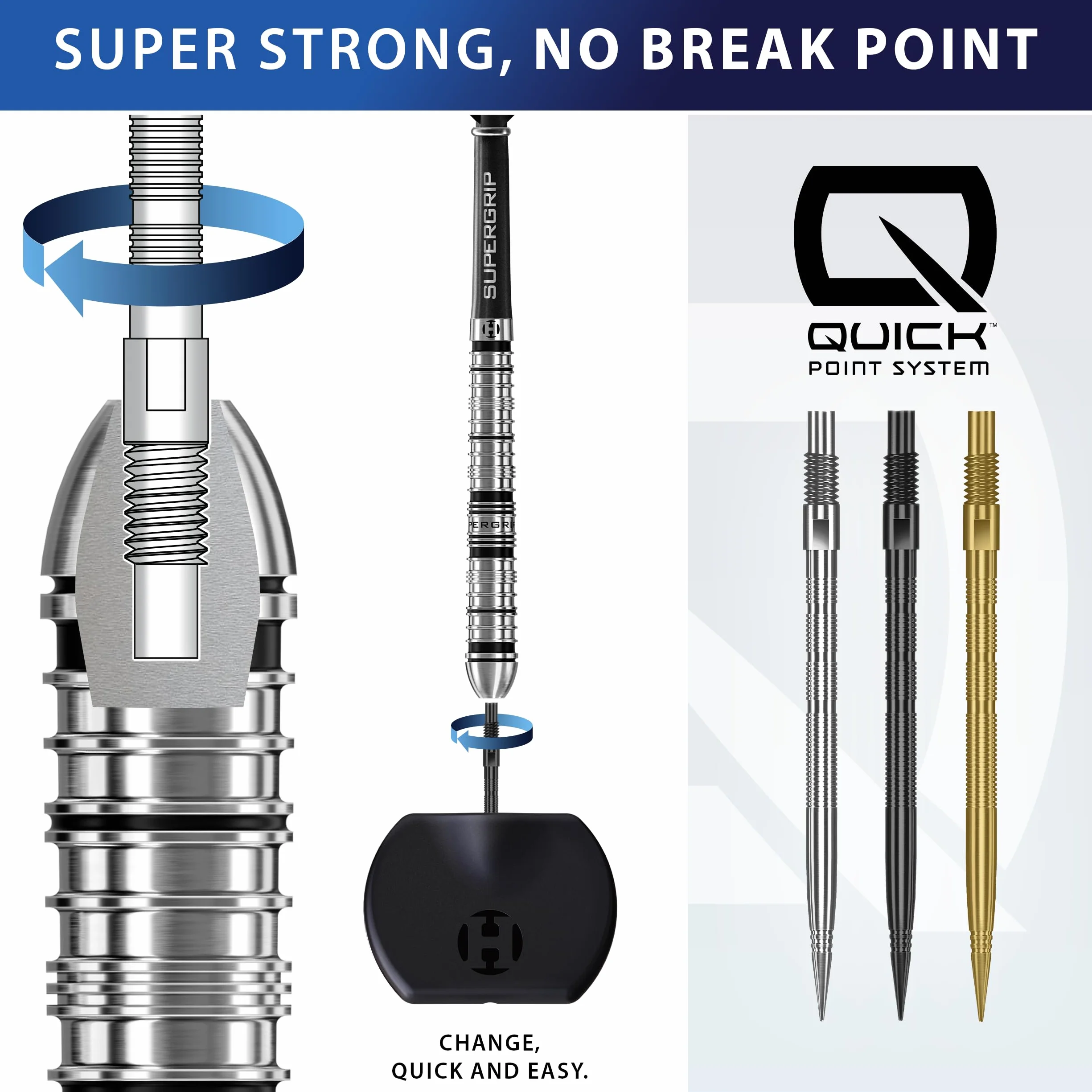 Harrows Quick Points Micro Grip – precyzyjne frezowane CNC punkty do rzutek z ulepszonym uchwytem na palec i konstrukcją bez pęknięć, system szybkiej wymiany punktów, 35 mm, czarne