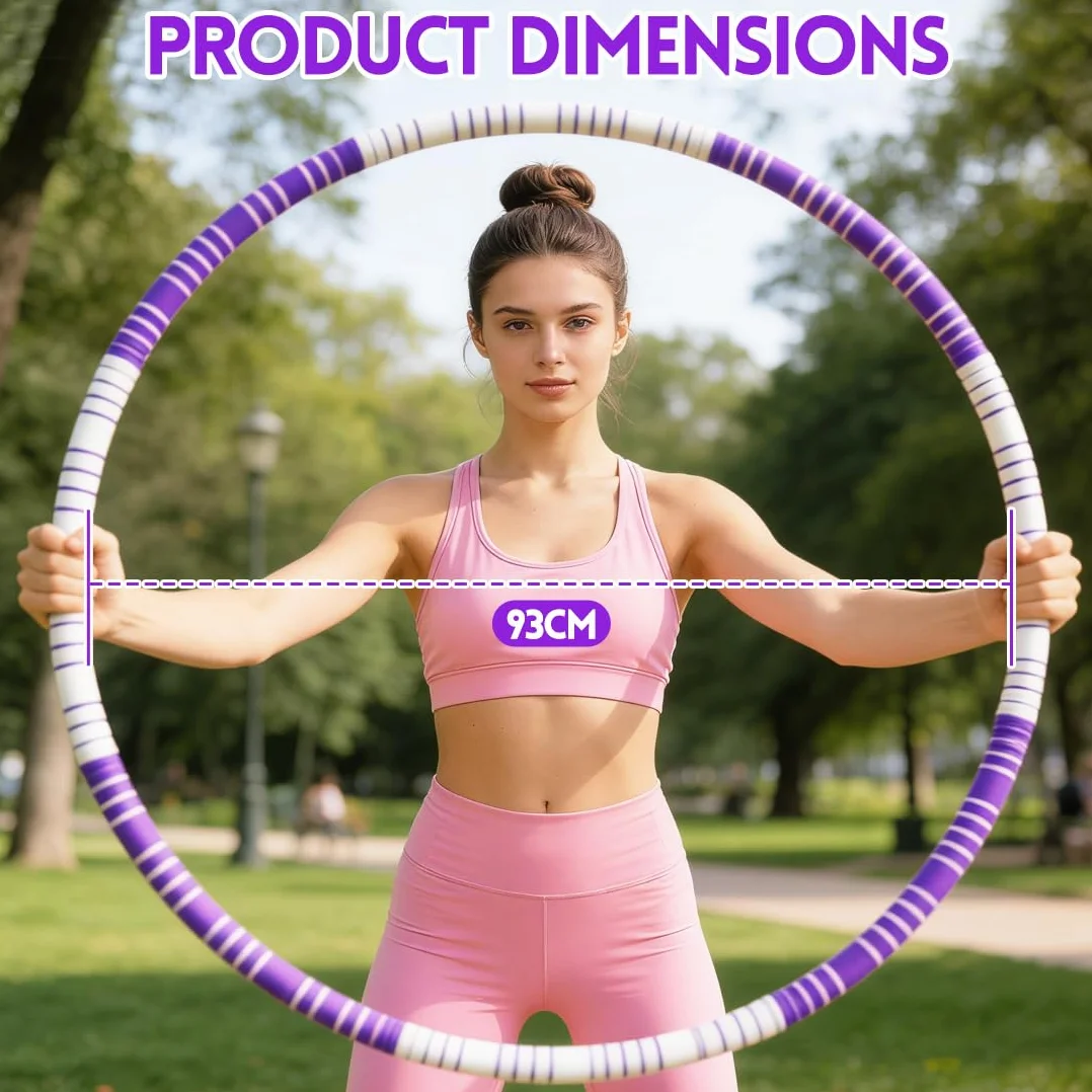 Hula hop dla dorosłych, 1,1 kg, do odchudzania, średnica 93 cm, 8 segmentów, zdejmowana obręcz hula hop, dla początkujących, zaawansowanych i profesjonalistów