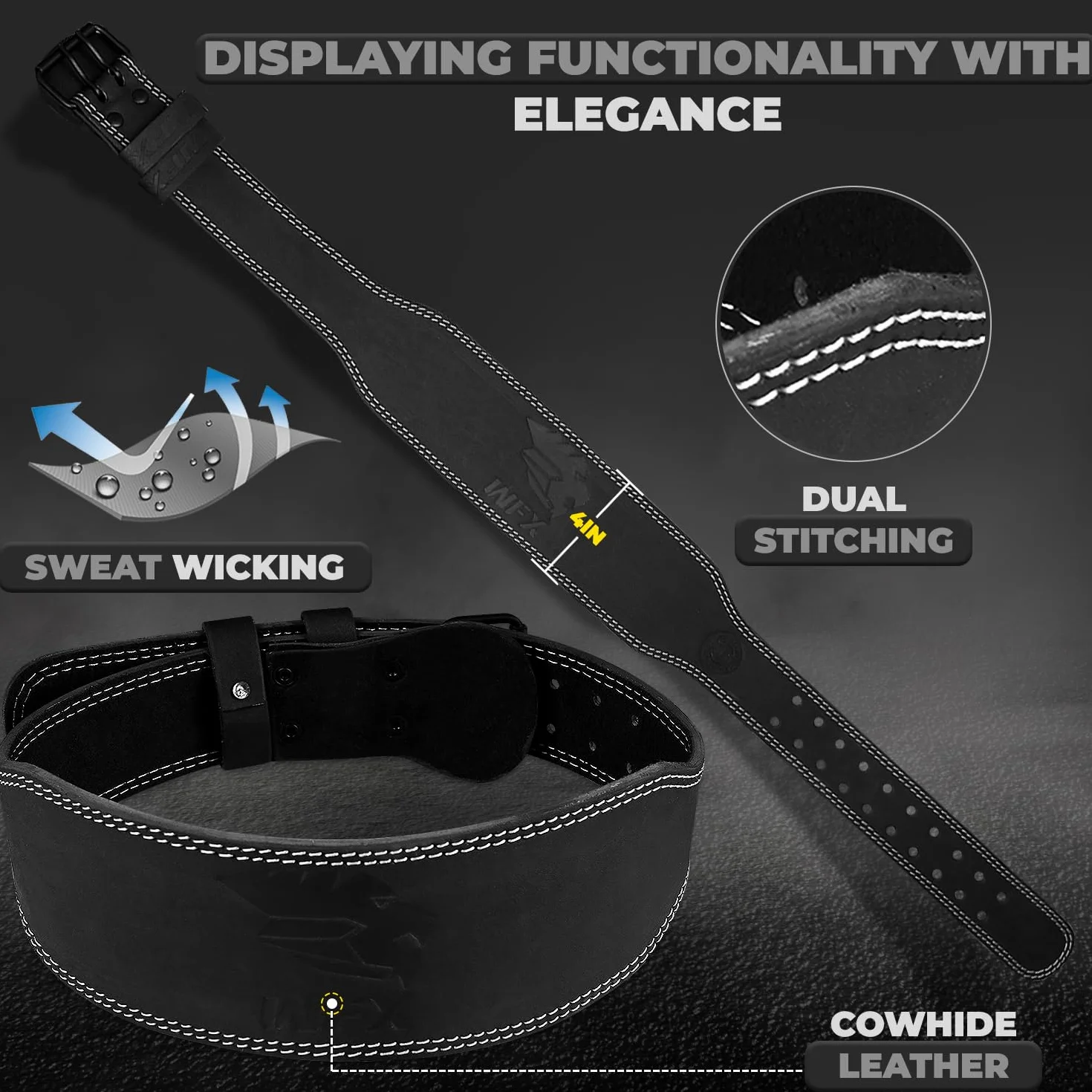 WFX Pas do podnoszenia ciężarów siłownia fitness wyściełane podparcie pleców lędźwiowych regulowane otwory, skórzany pasek, 10 cm, do kulturystyki, trójboju siłowego, podnoszenia ciężarów, martwego