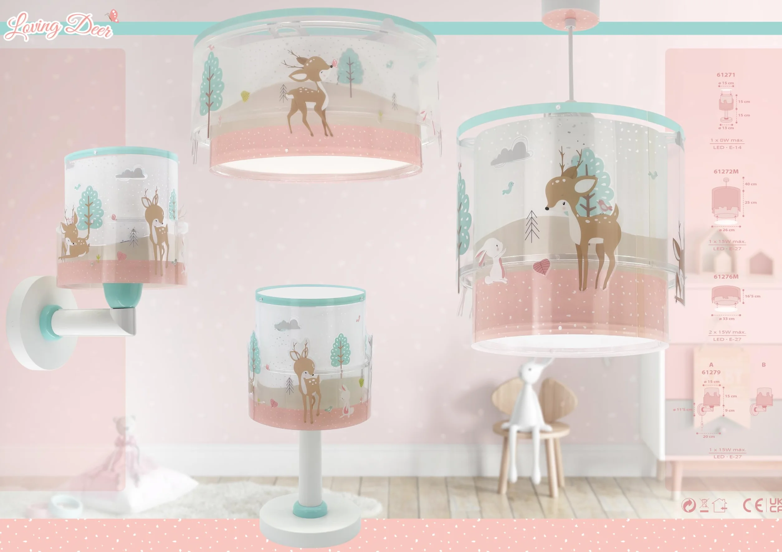 Dalber Kinkiet dziecięcy lampa ścienna chmury Loving Deer Sarna Różowa E27