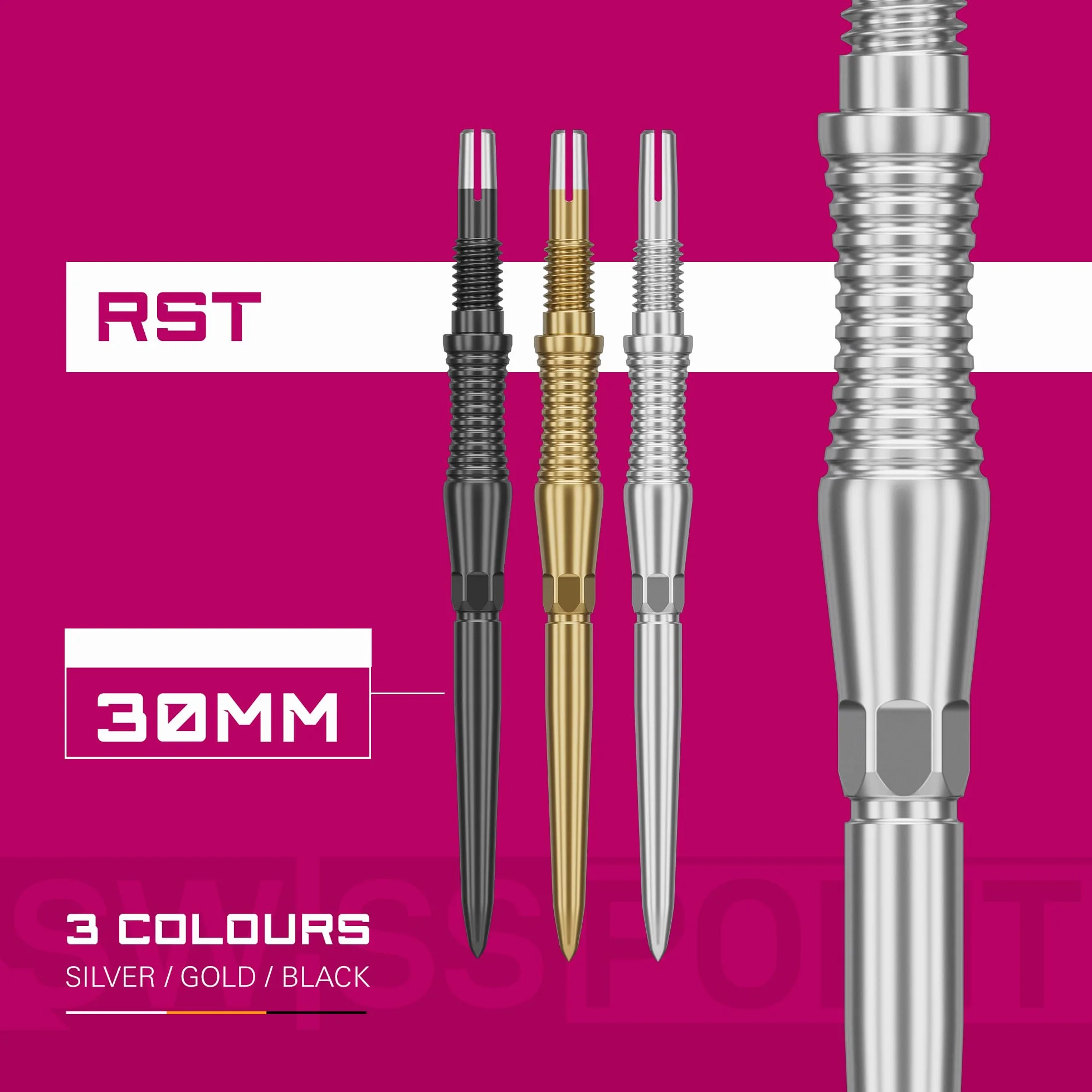 Target Darts Swiss Point Storm RST 30mm 35mm 42mm Złoto Srebro Czarny 3 Pack