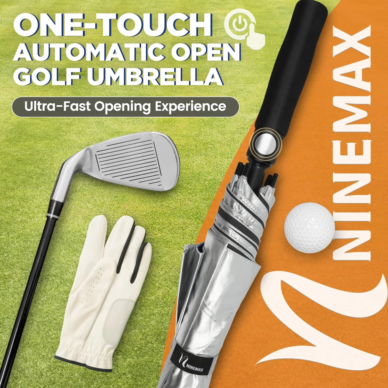 NINEMAX Duży parasol golfowy UV 130/54/162/168 cm, ochrona przed promieniowaniem UV, automatyczne otwierane parasole golfowe, wiatroszczelny, mocny, podwójny baldachim dla kobiet mężczyzn