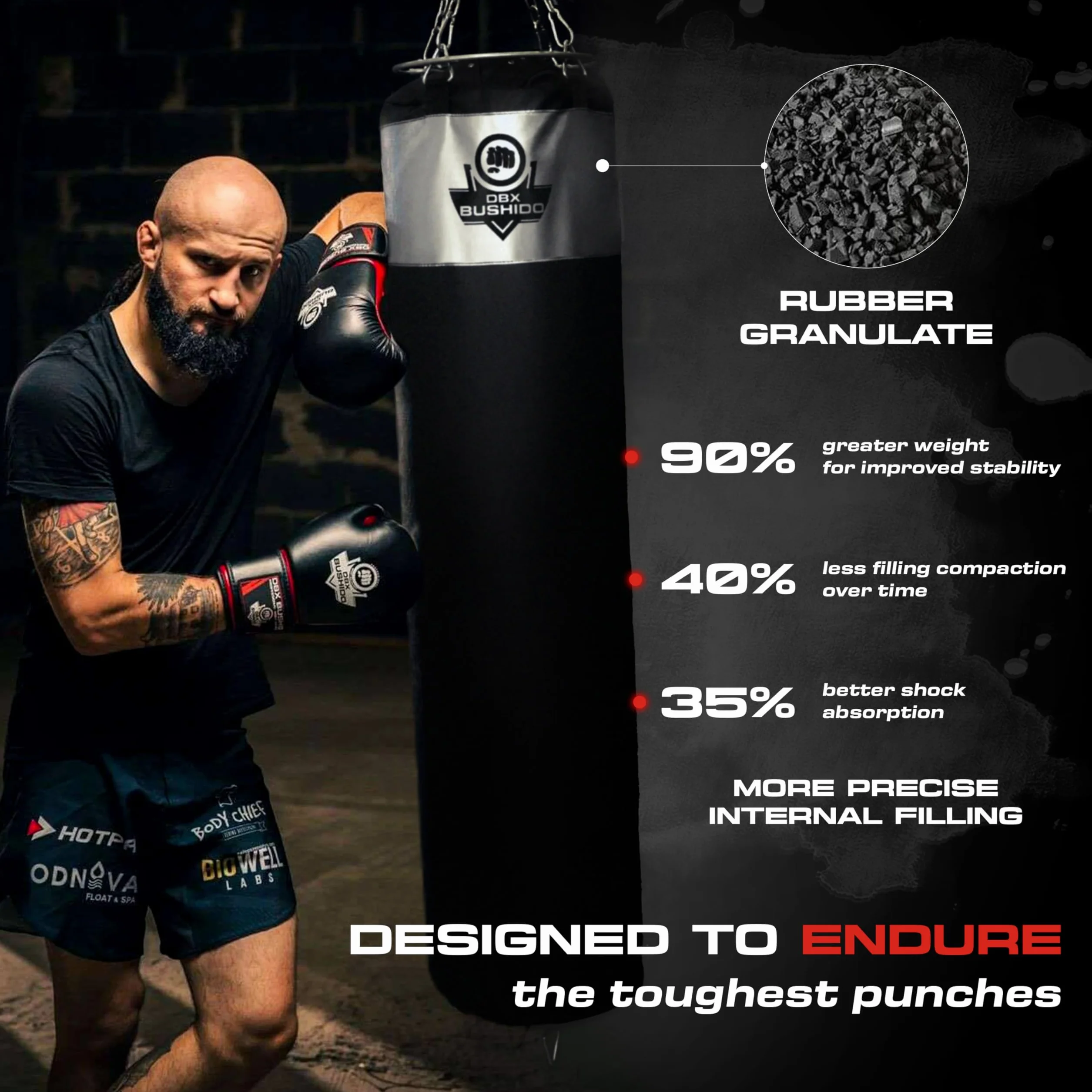 DBX BUSHIDO SPORT Worek bokserski wypełniony granulatem gumowym 130 cm – worek bokserski 60 kg – boks treningowy do uprawiania sportu i kickboxingu – Punching Bag