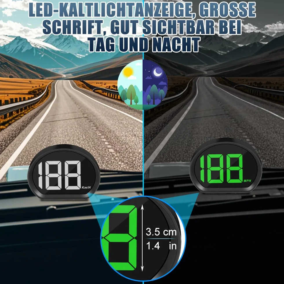 Cyfrowy speedometr, GPS tachometr HUD, cyfrowy miernik prędkości samochodu, duży wyświetlacz czcionki, zasilany przez USB, GPS, Beidou, podwójny chip do wszystkich pojazdów, przyłącze (biały
