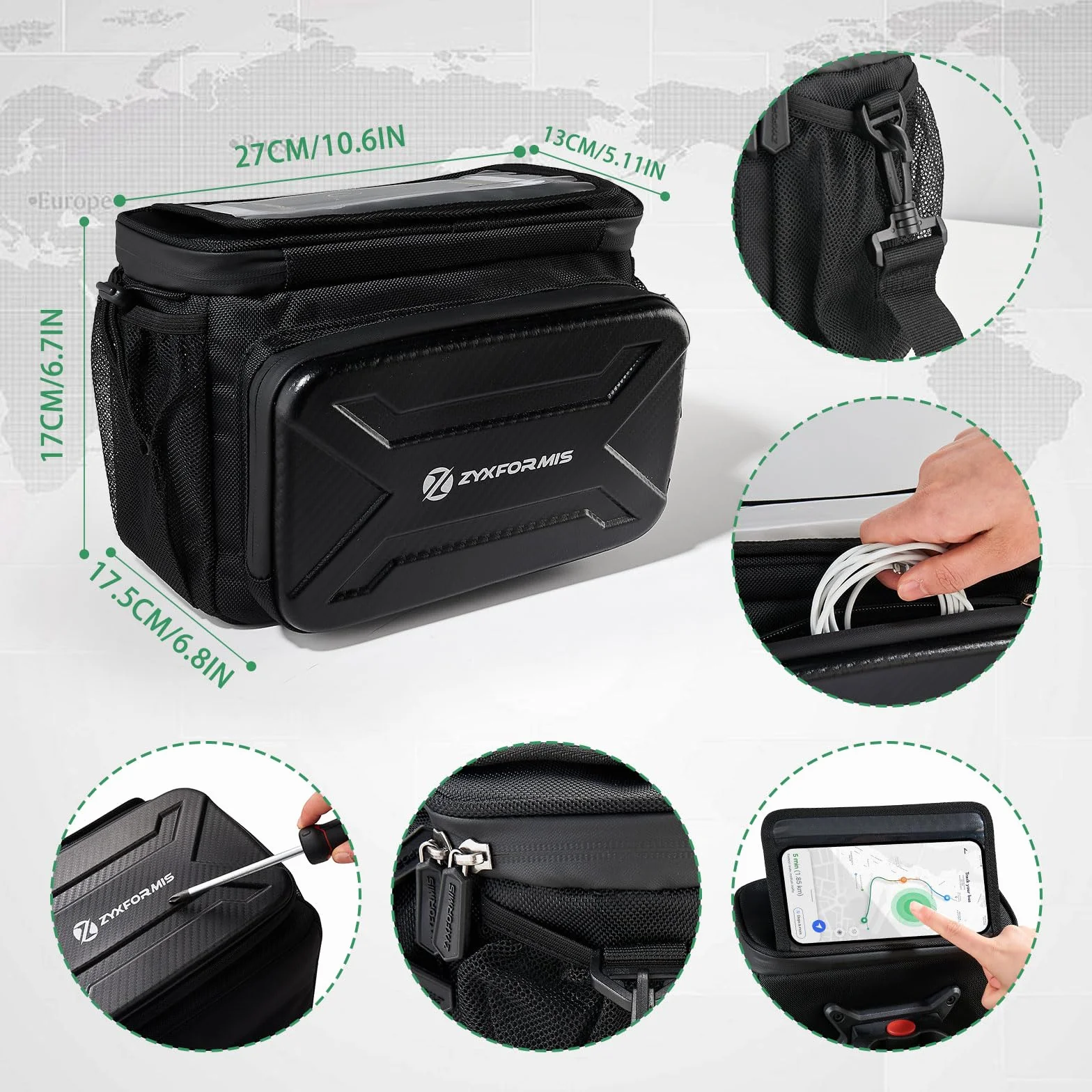 Torba rowerowa na kierownicę 6L, wodoodporny ekran dotykowy TPU Torba przednia roweru z adapterem na kierownicę, odpinanym paskiem na ramię Torba rowerowa na ramę do rowerów i rowerów elektrycznych