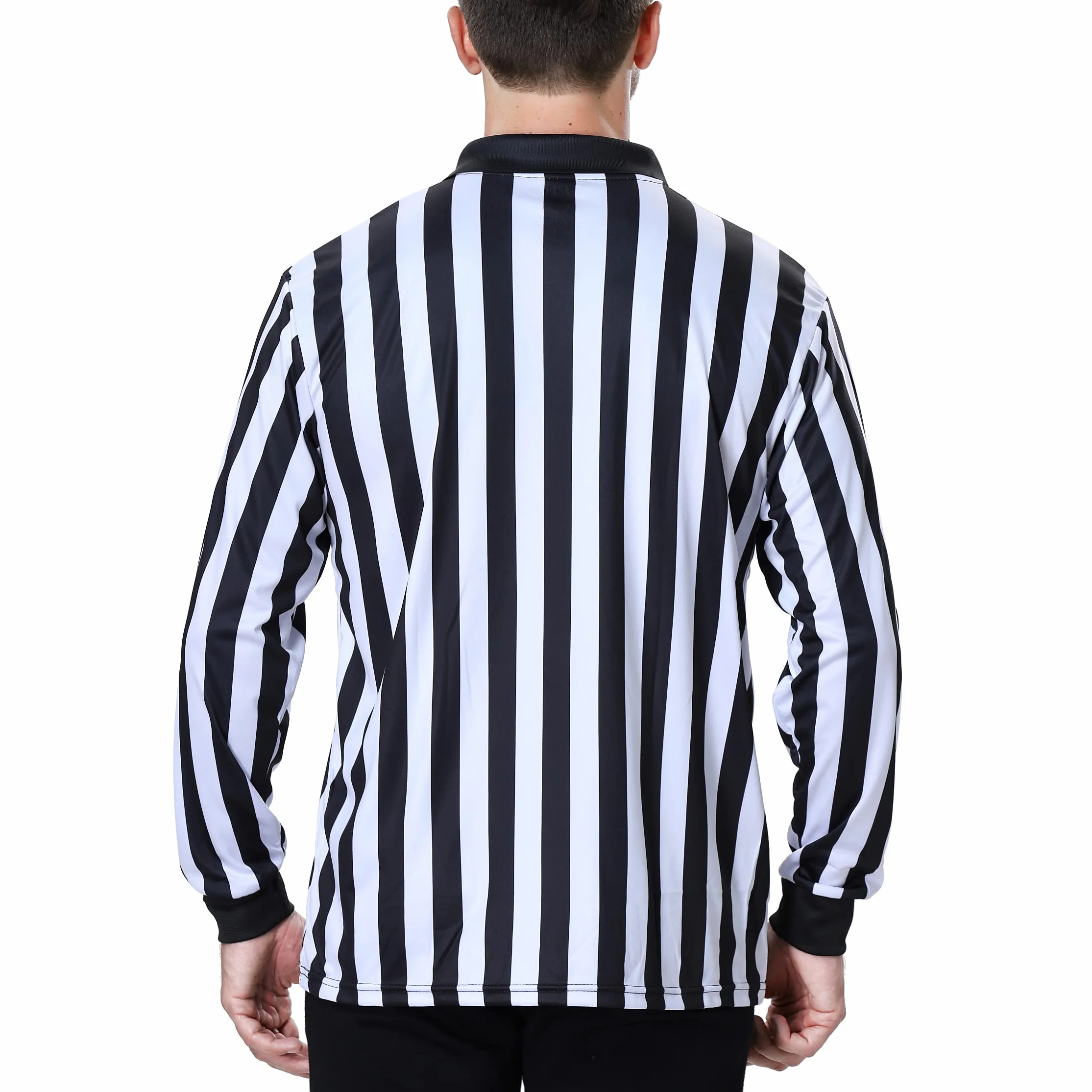 TopTie Męska oficjalna koszulka sędziowca z długim rękawem, czarno-białe paski, koszulka Pro-Style Ref Umpire