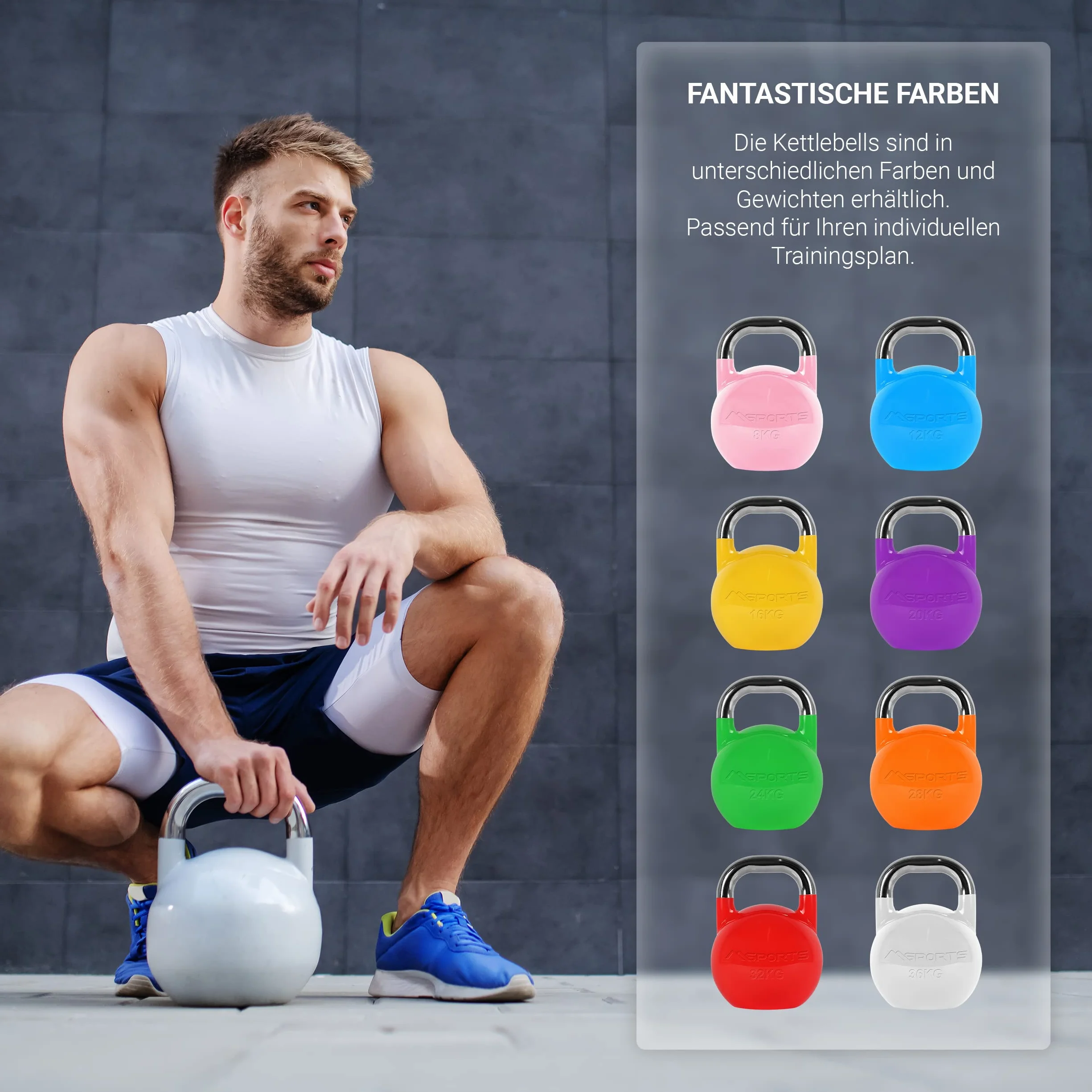 Kettlebell Competition Premium 4-36 kg wraz z plakatem z ćwiczeniami | profesjonalna jakość | hantle kulowe na zawody