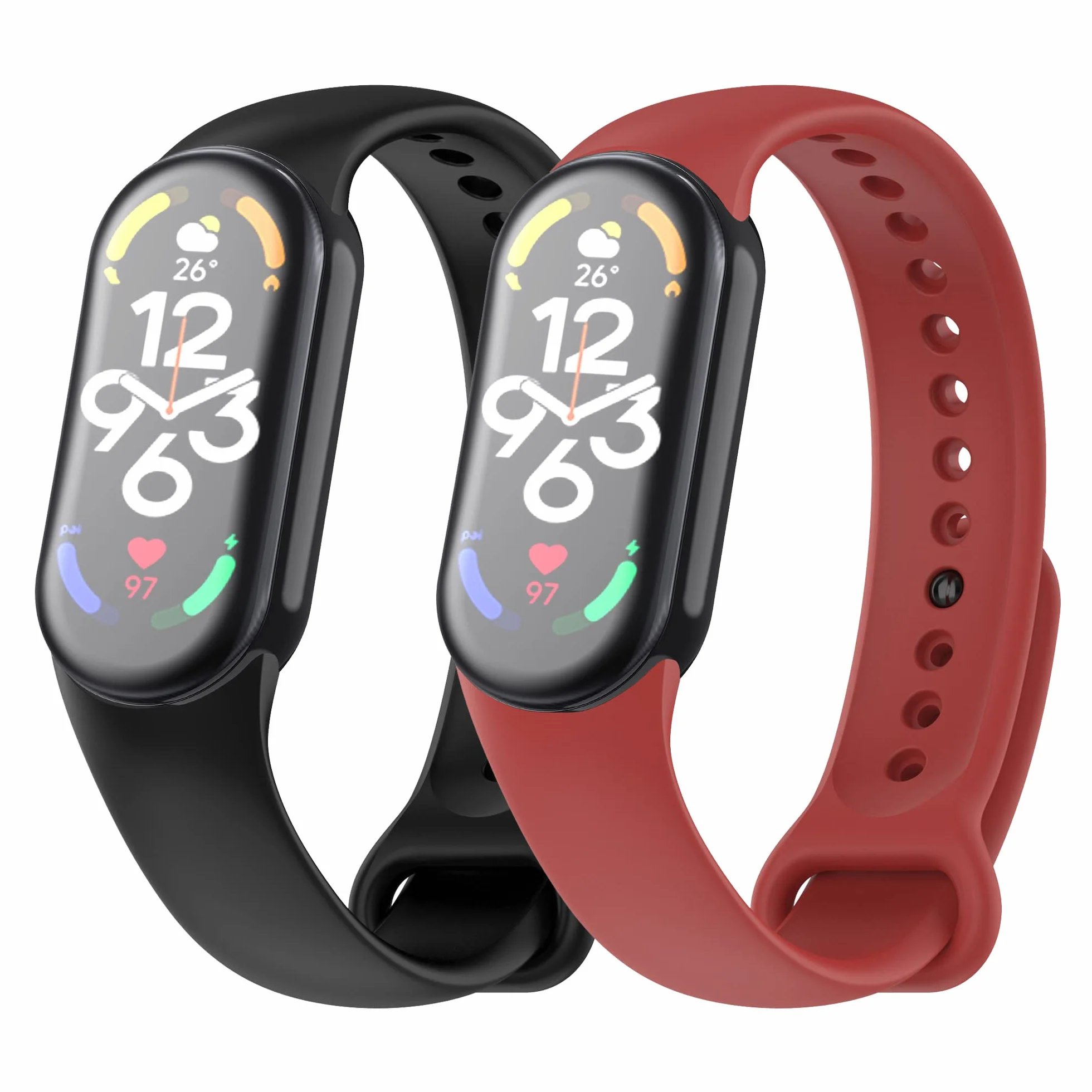 Pasek kompatybilny z zegarkiem Xiaomi Mi Band 8, silikonowe paski zastępcze, regulowane paski do smartwatcha Xiaomi Band 8, akcesoria do smartwatcha (czarny + czerwony), Silikon, Bez kamieni