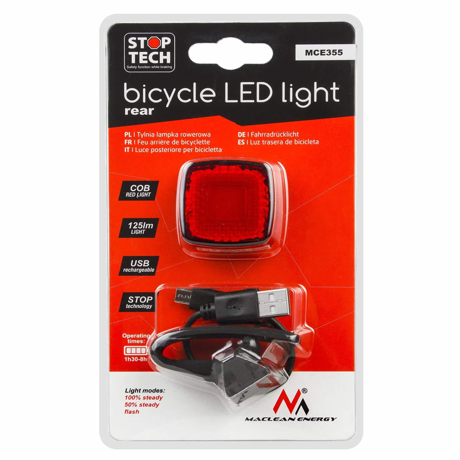Maclean MCE355 Profesjonalne Tylne Światło LED Rowerowe, Uniwersalna Lampa Stop do Roweru pod Siodełko, Wodoodporne Światło Rowerowe z Inteligentnym Czujnikiem Stopu. Szybki i Łatwy Montaż